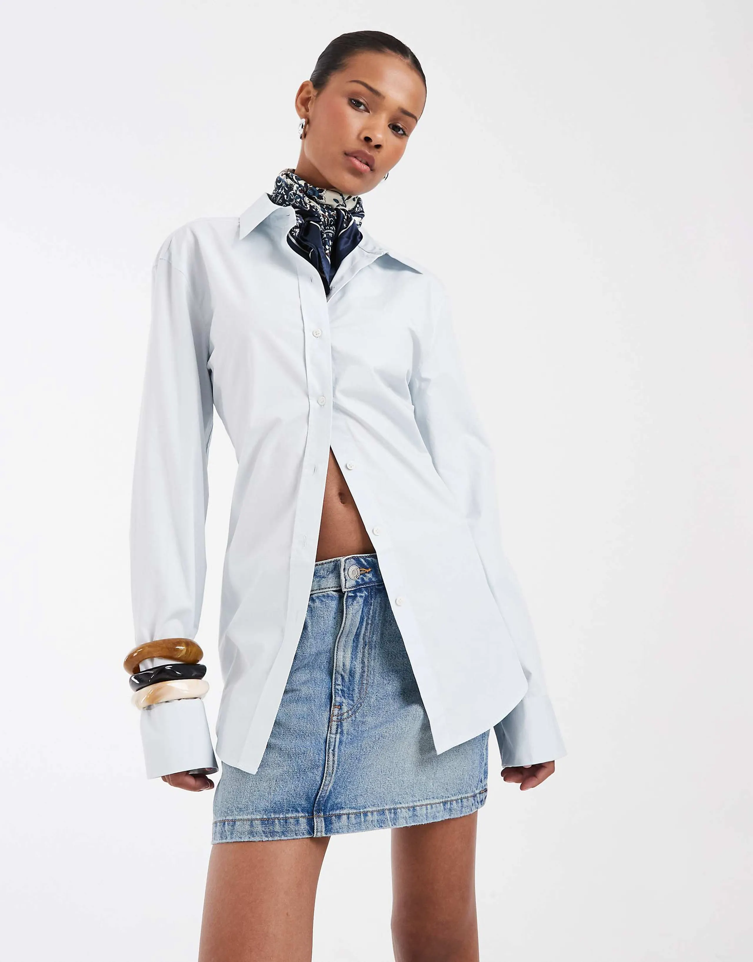 & Other Stories pure cotton poplin shirt with back tie detail in light blue
