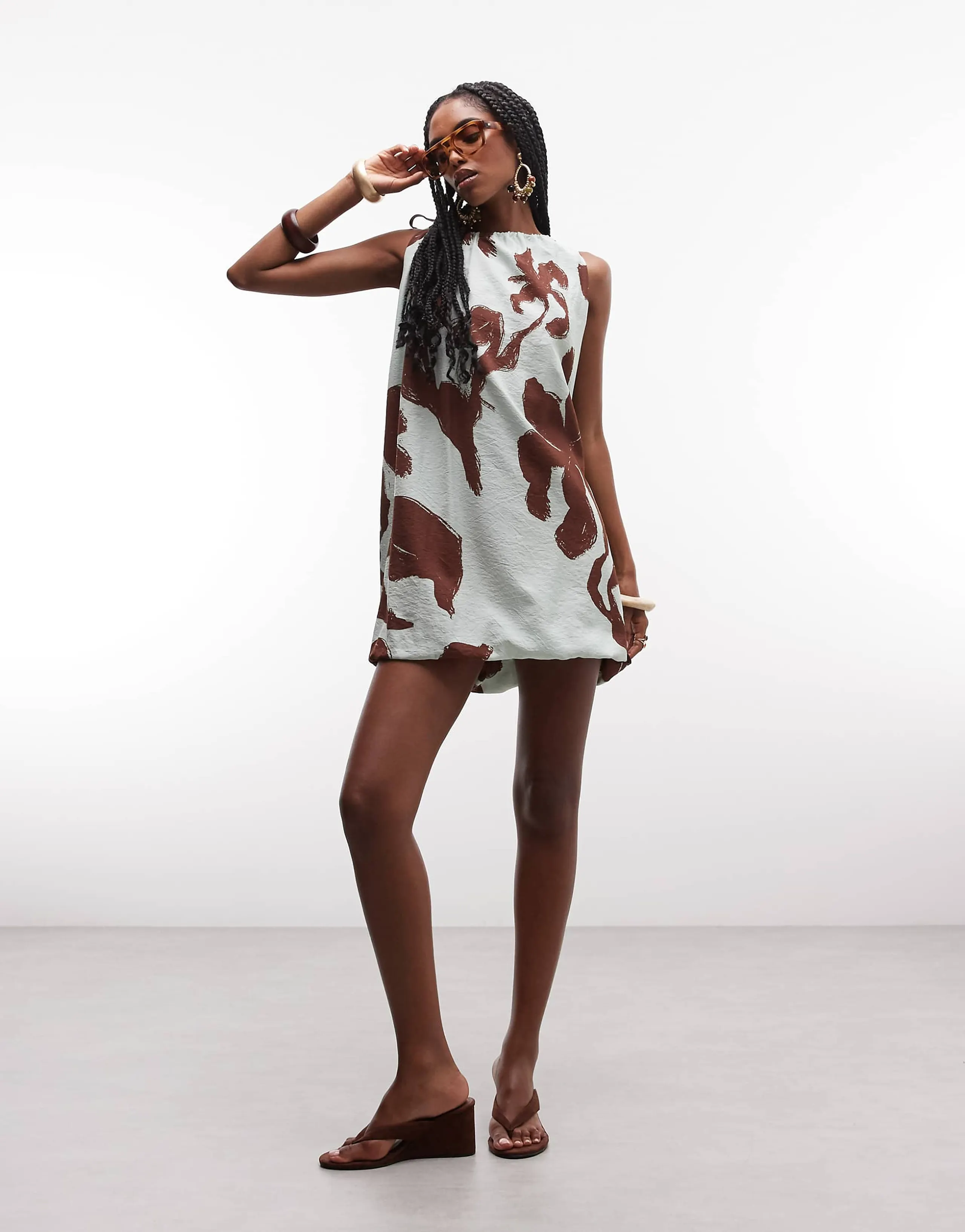 ASOS DESIGN techy fabric ruched neck bubble mini dress in print