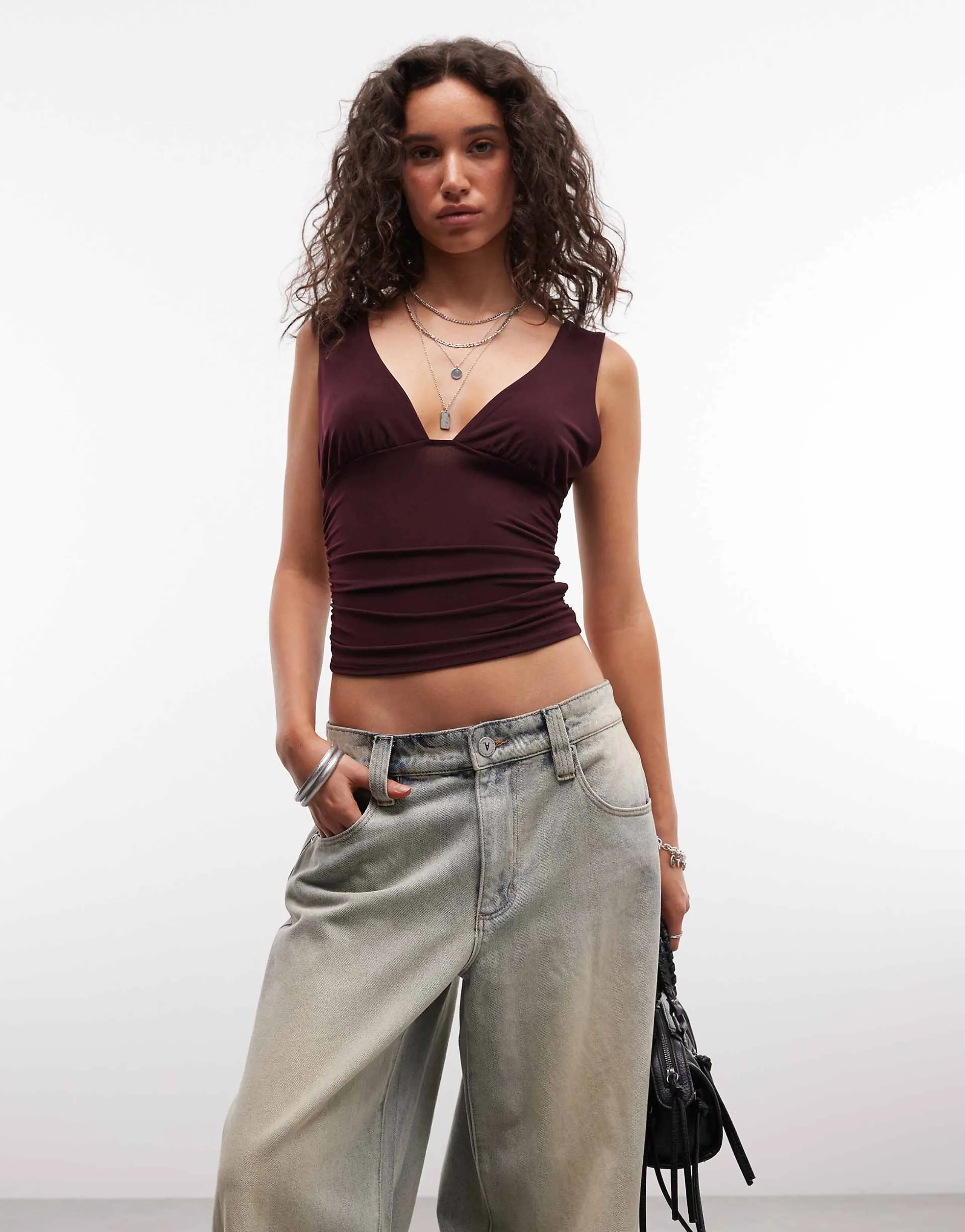 COLLUSION plunge v-neck top in plum