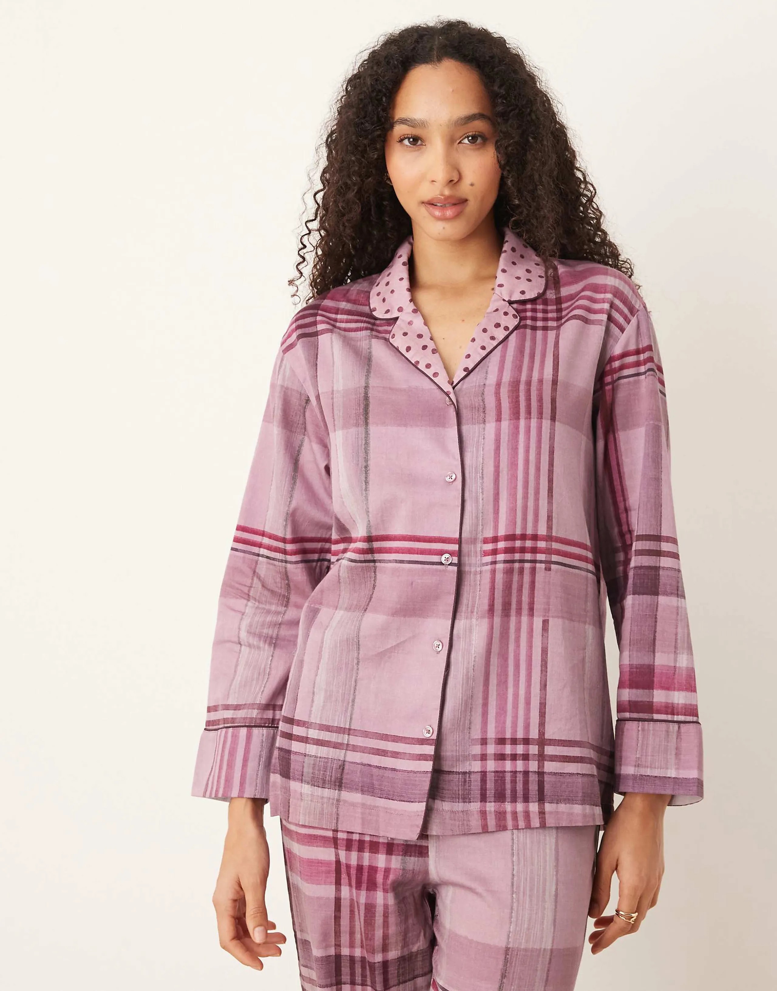Mango 100% cotton plaid pyjama shirt in pink