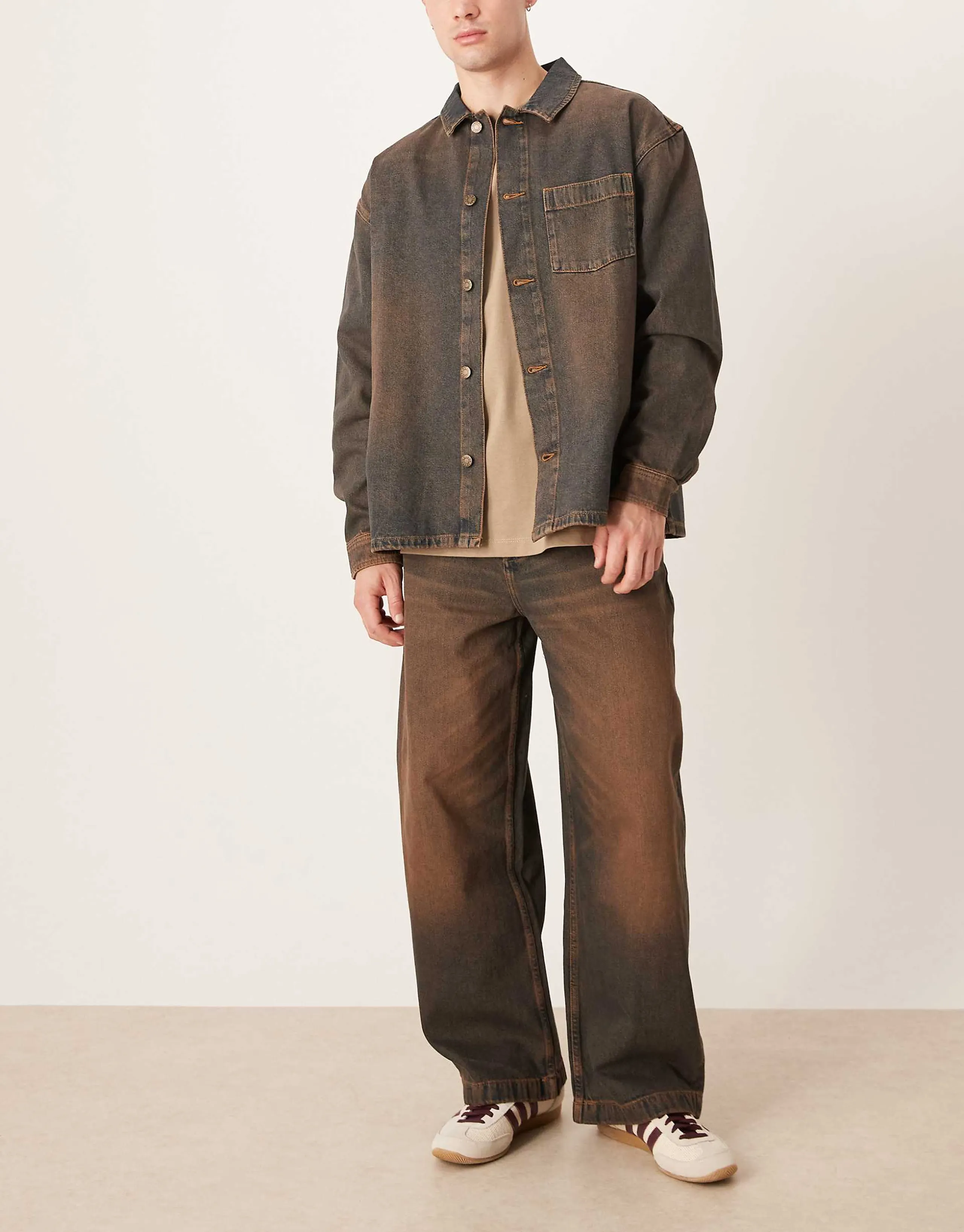 ASOS DESIGN barrel fit jeans in brown wash