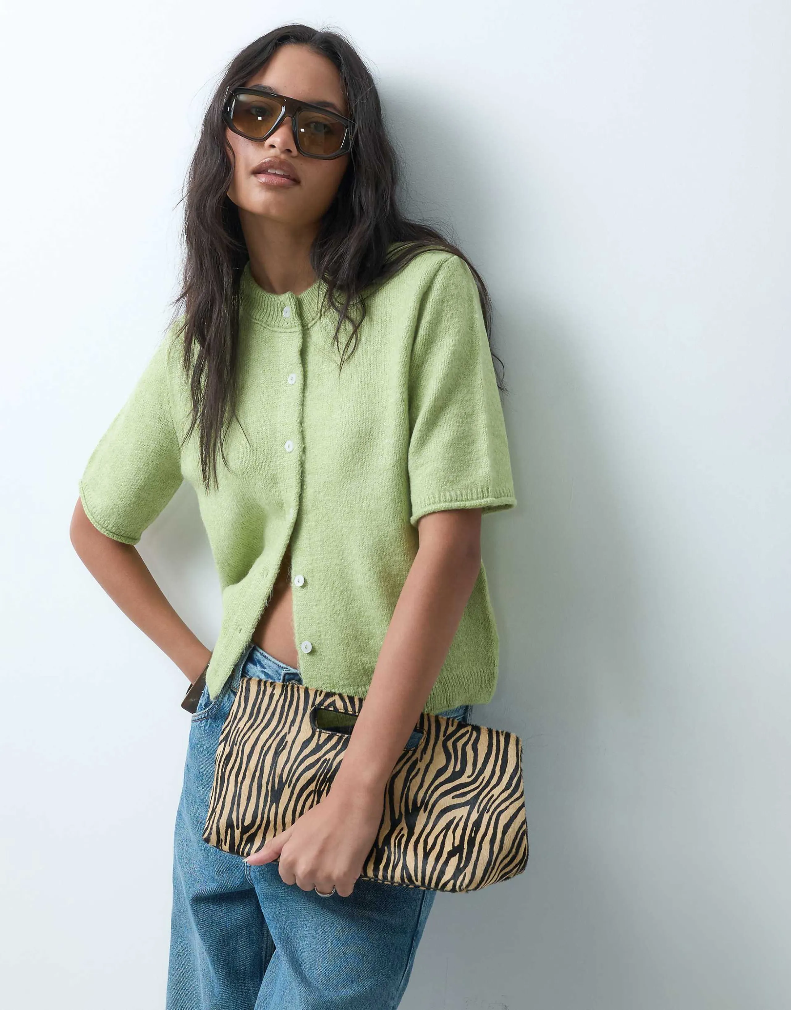 ASOS DESIGN lightweight relaxed short sleeve cardigan in pistachio