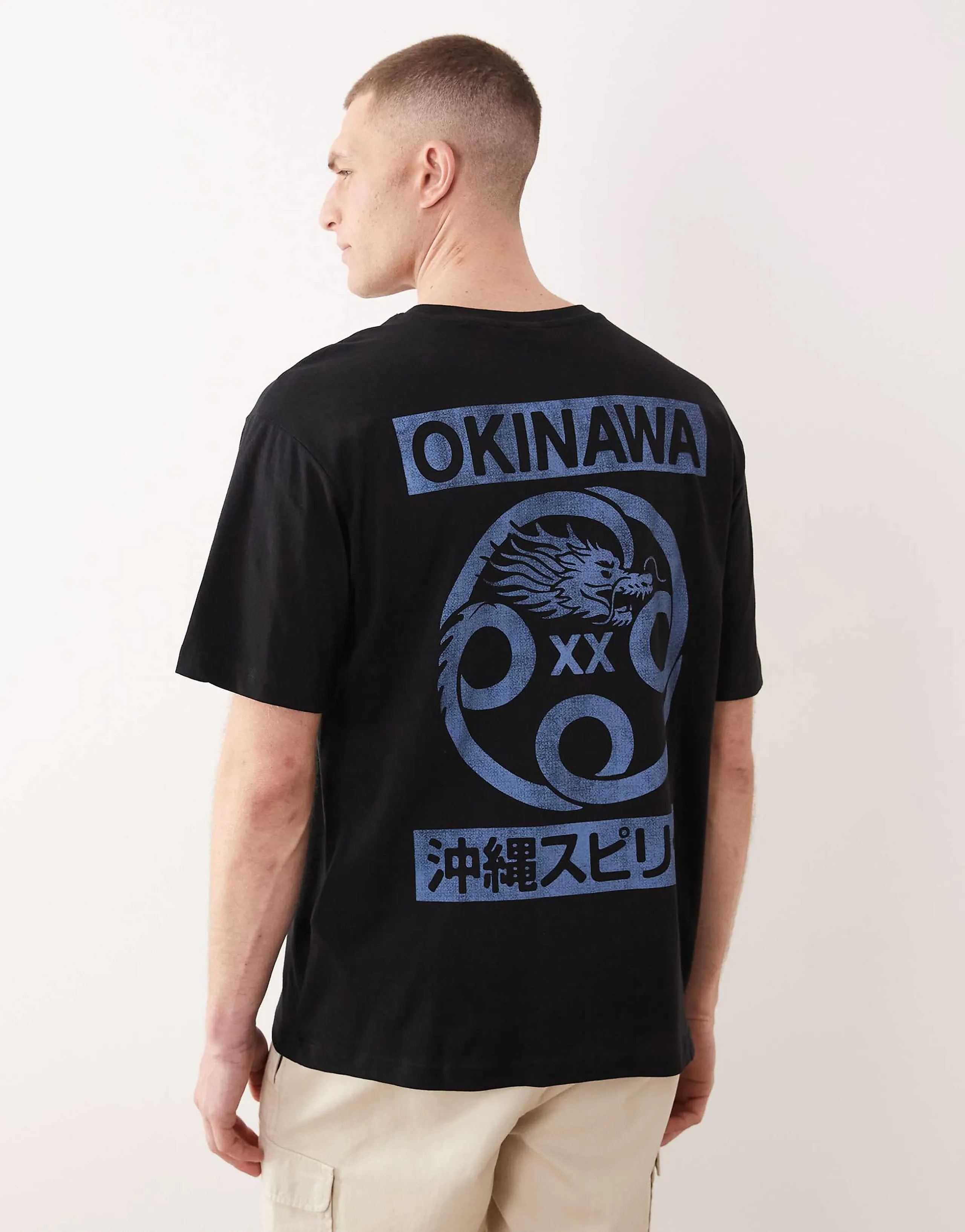 ONLY & SONS oversized fit T-shirt with Okinawa dragon back print in black