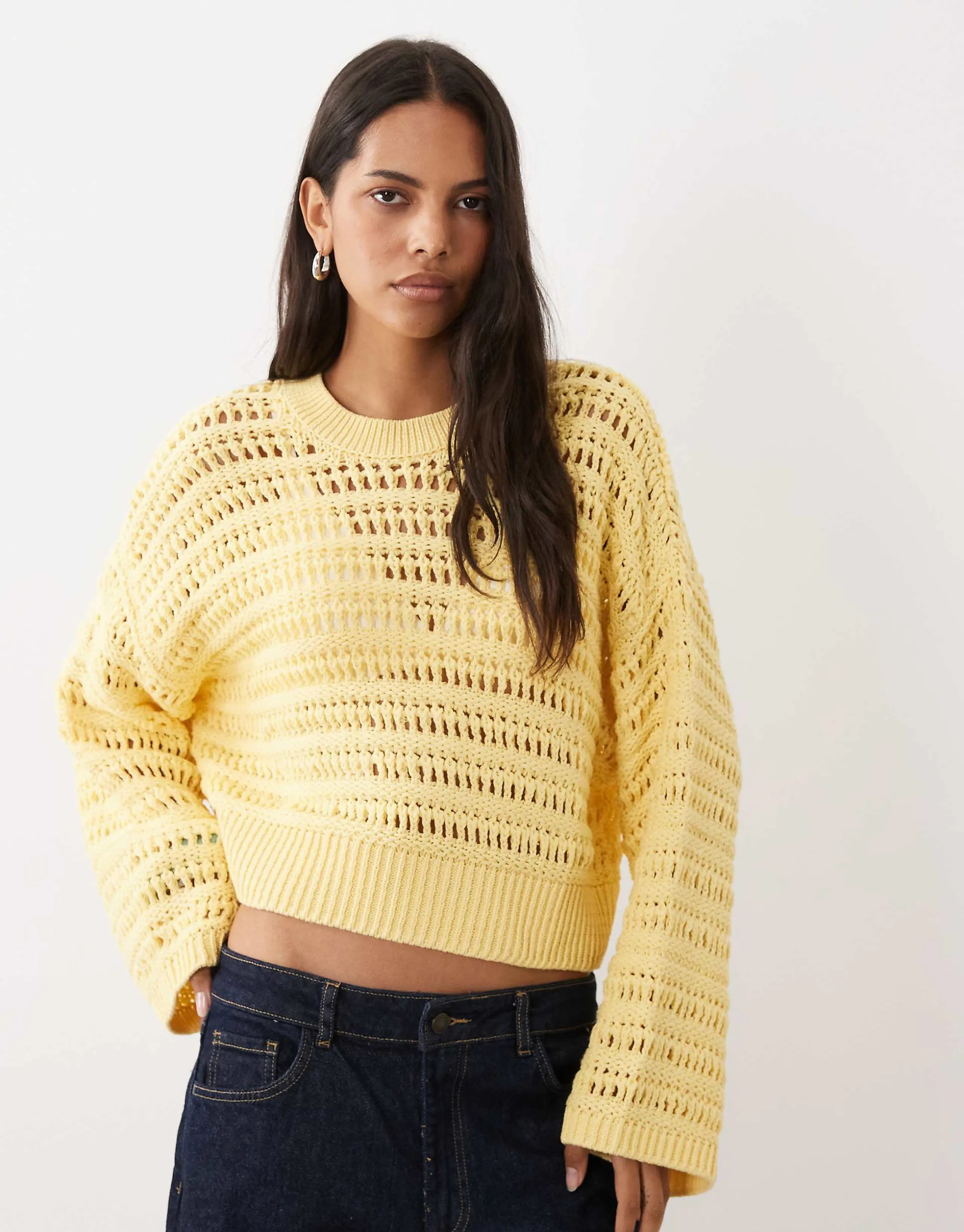 ASOS DESIGN knit open stitch sweater in lemon
