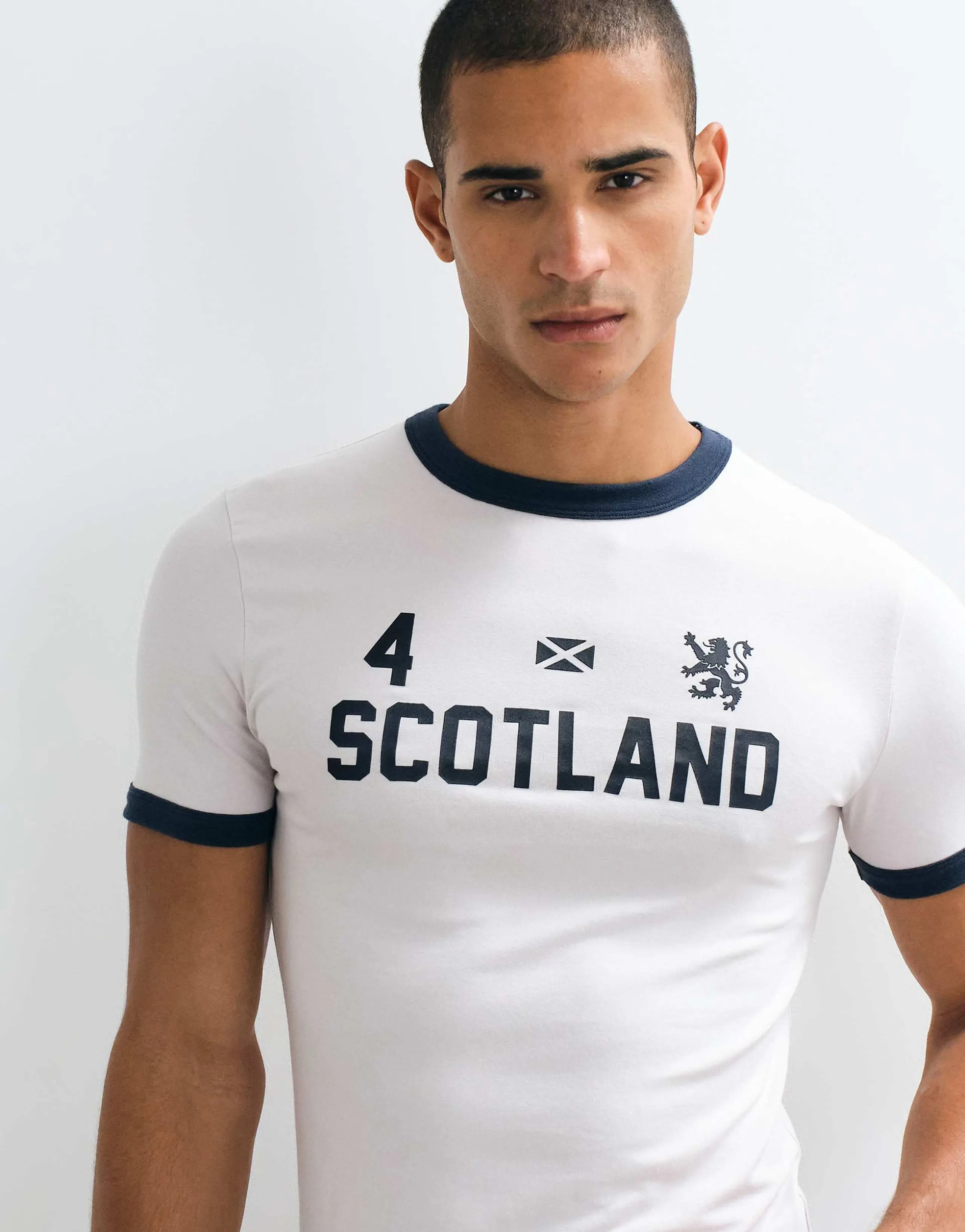 ASOS DESIGN muscle fit ringer t-shirt with Scotland soccer graphic in white