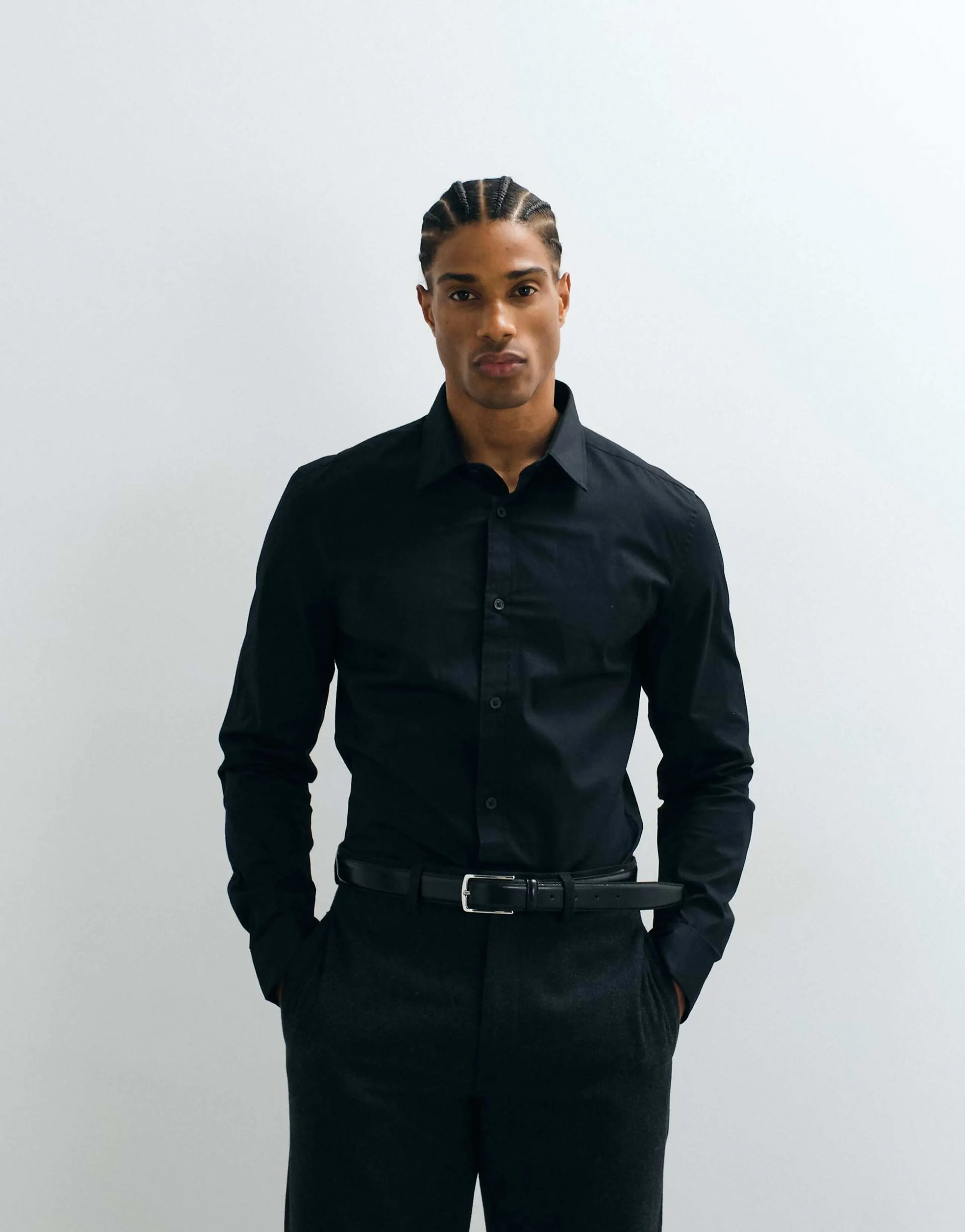 ASOS DESIGN skinny stretch work shirt in black
