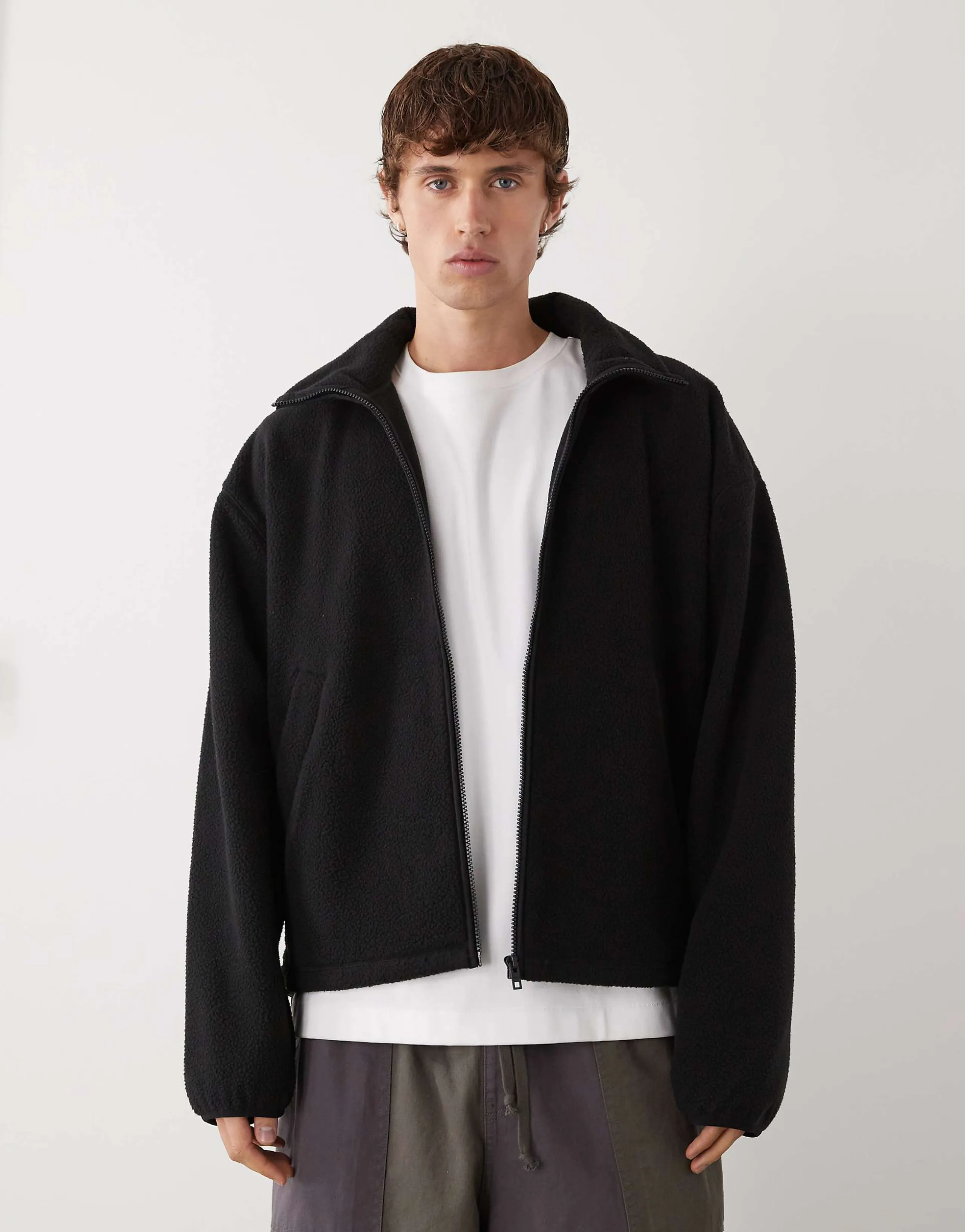 Weekday half zip teddy fleece sweatshirt in black