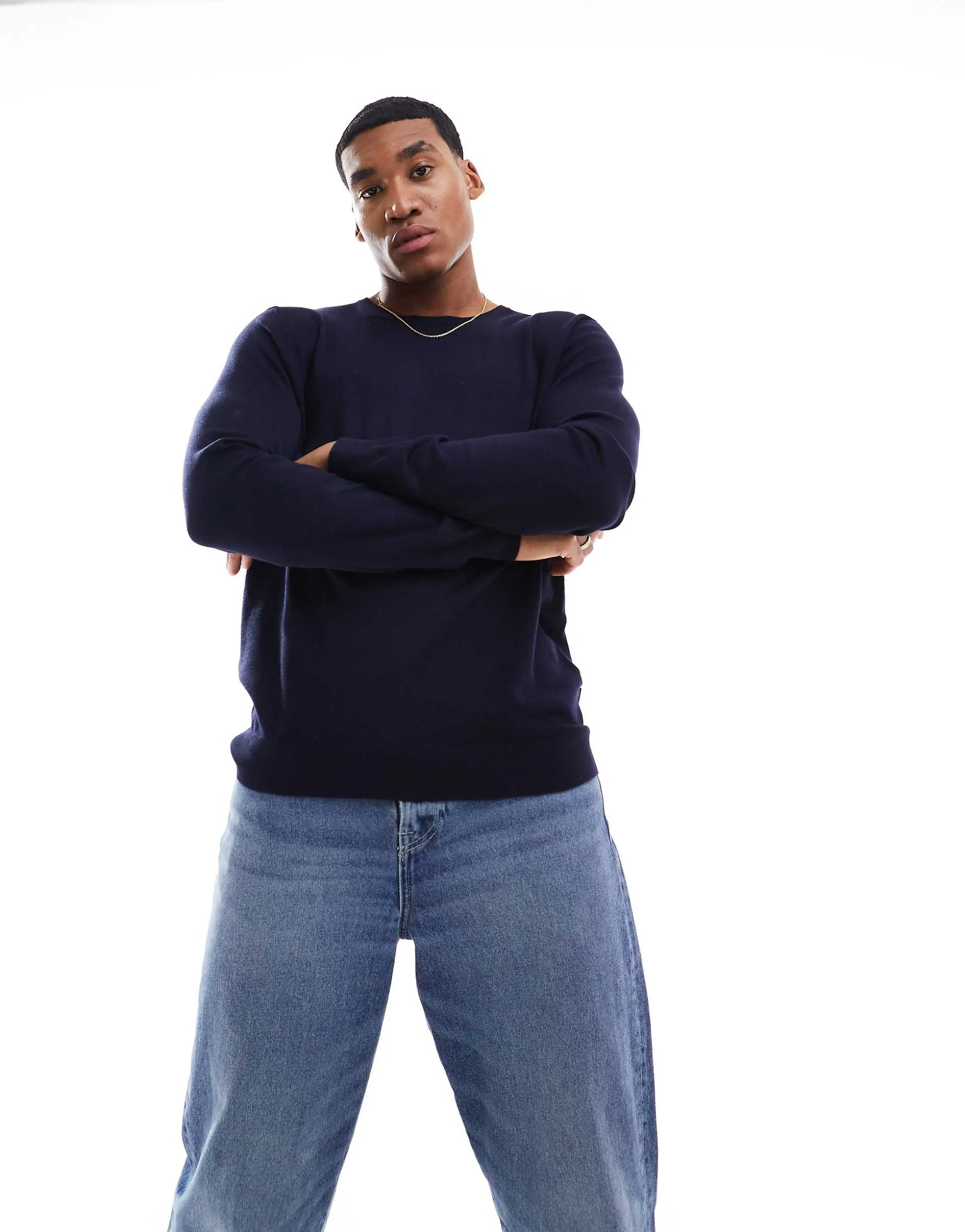 Only & Sons crew neck knitted jumper in navy