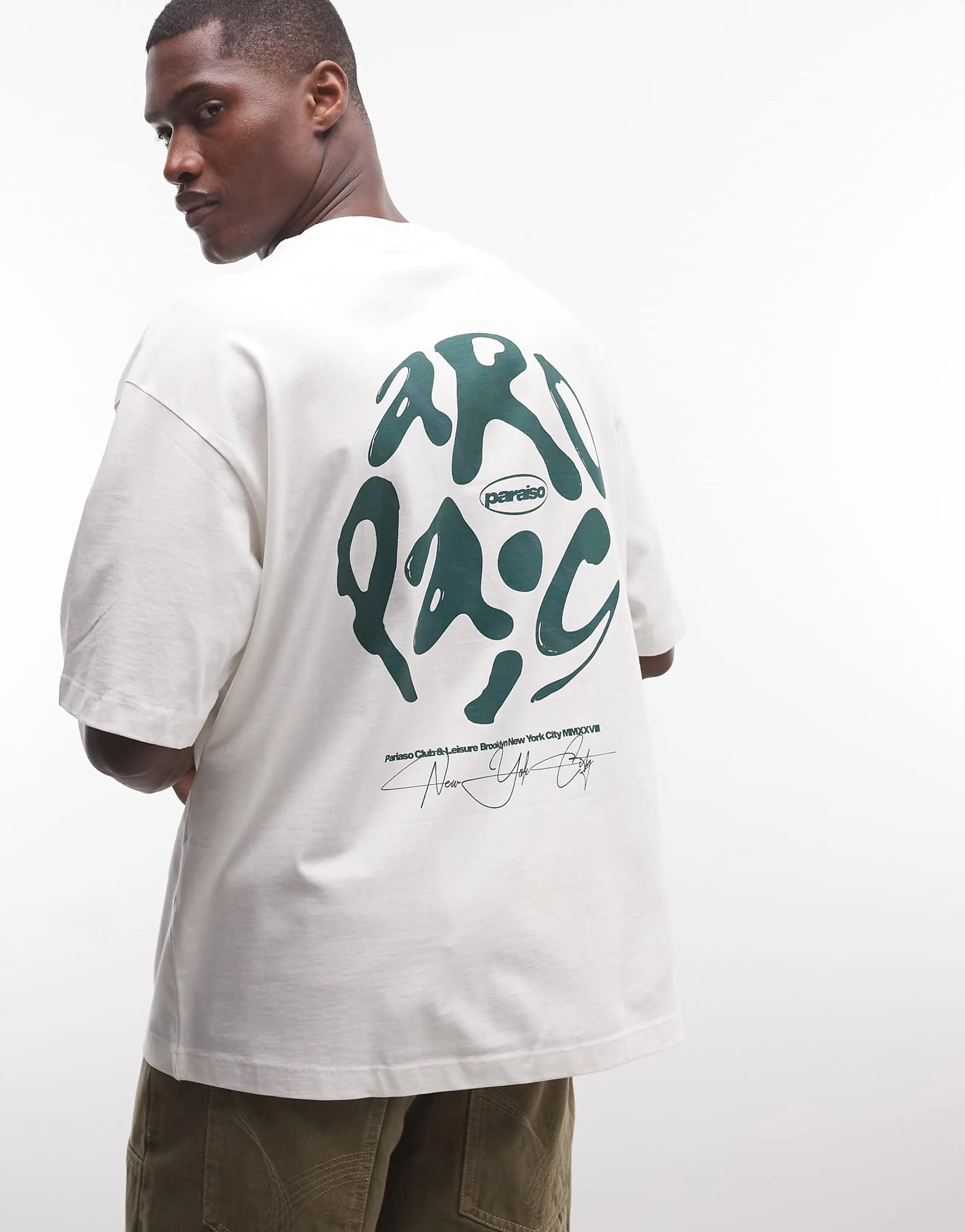 ASOS DESIGN oversized T-shirt with paraiso bubble graphic in coconut milk
