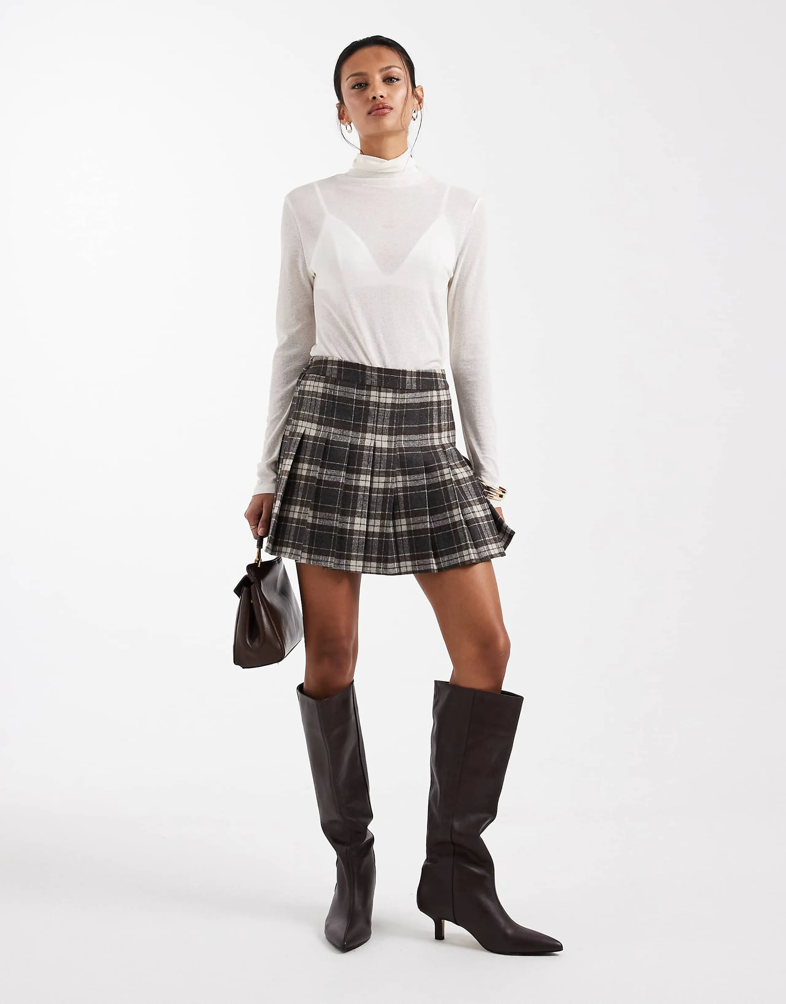 ONLY pleated mini skirt in black check