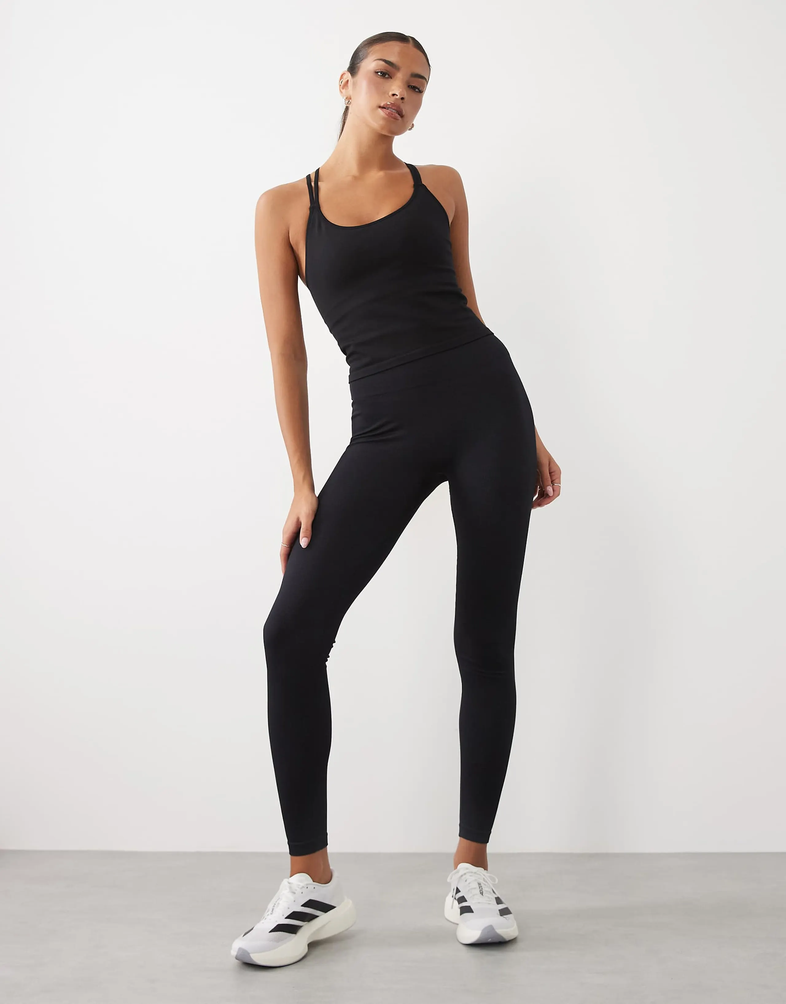4505 seamless baby rib knit high waist gym leggings in black