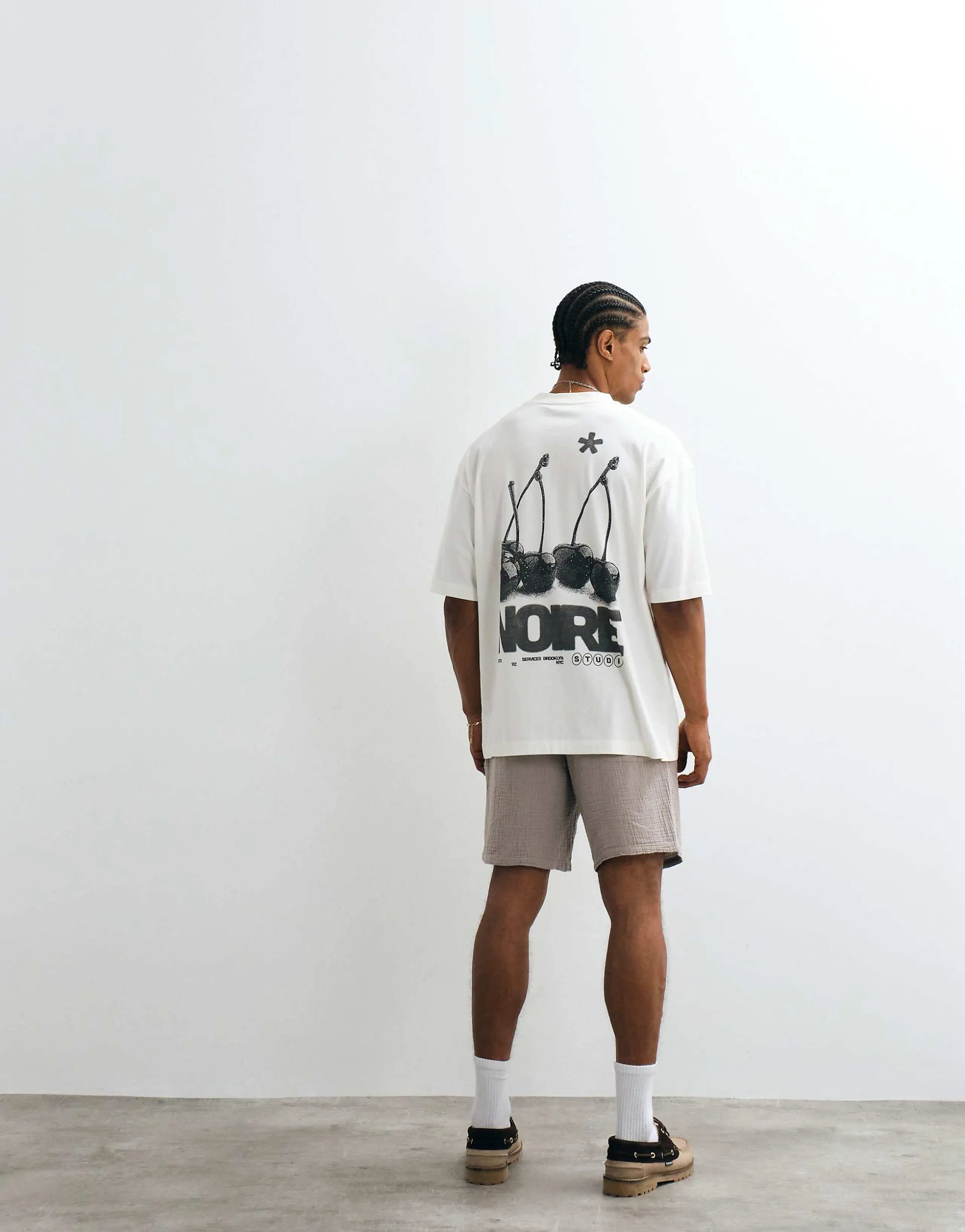 ASOS DESIGN oversized T-shirt with cherry graphic in cream
