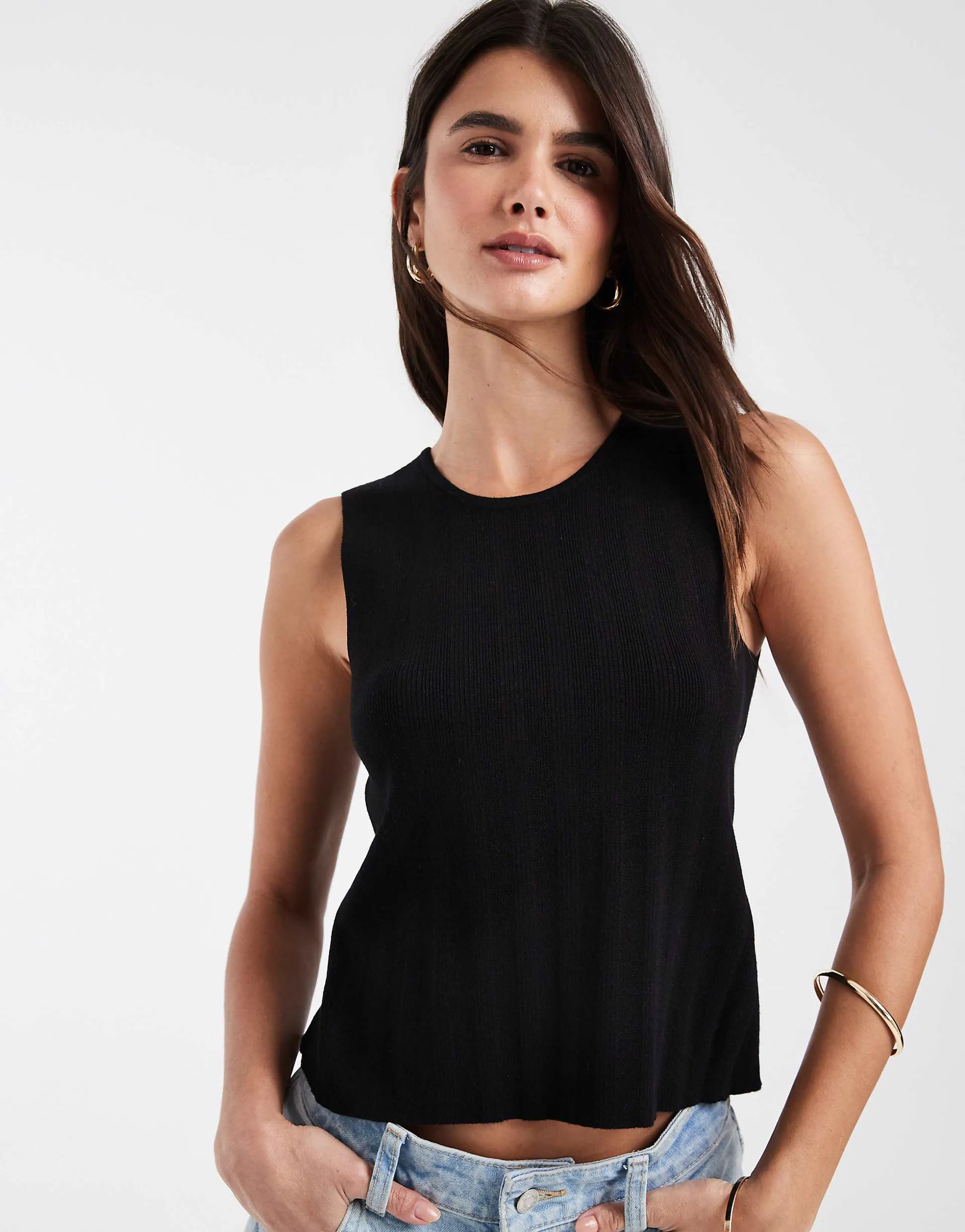 JJXX twist back knit top in black