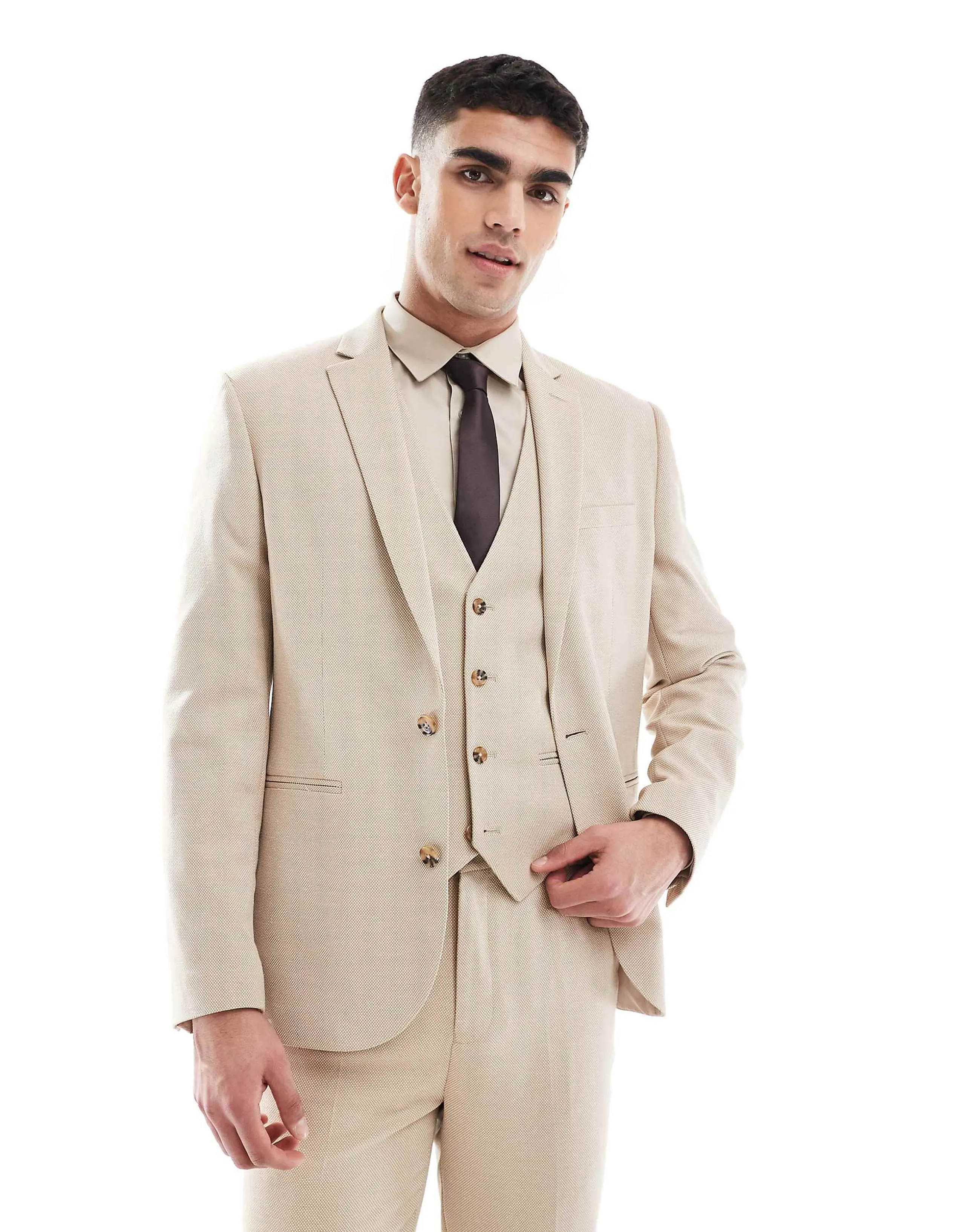 ASOS DESIGN slim suit jacket in textured stone fabric