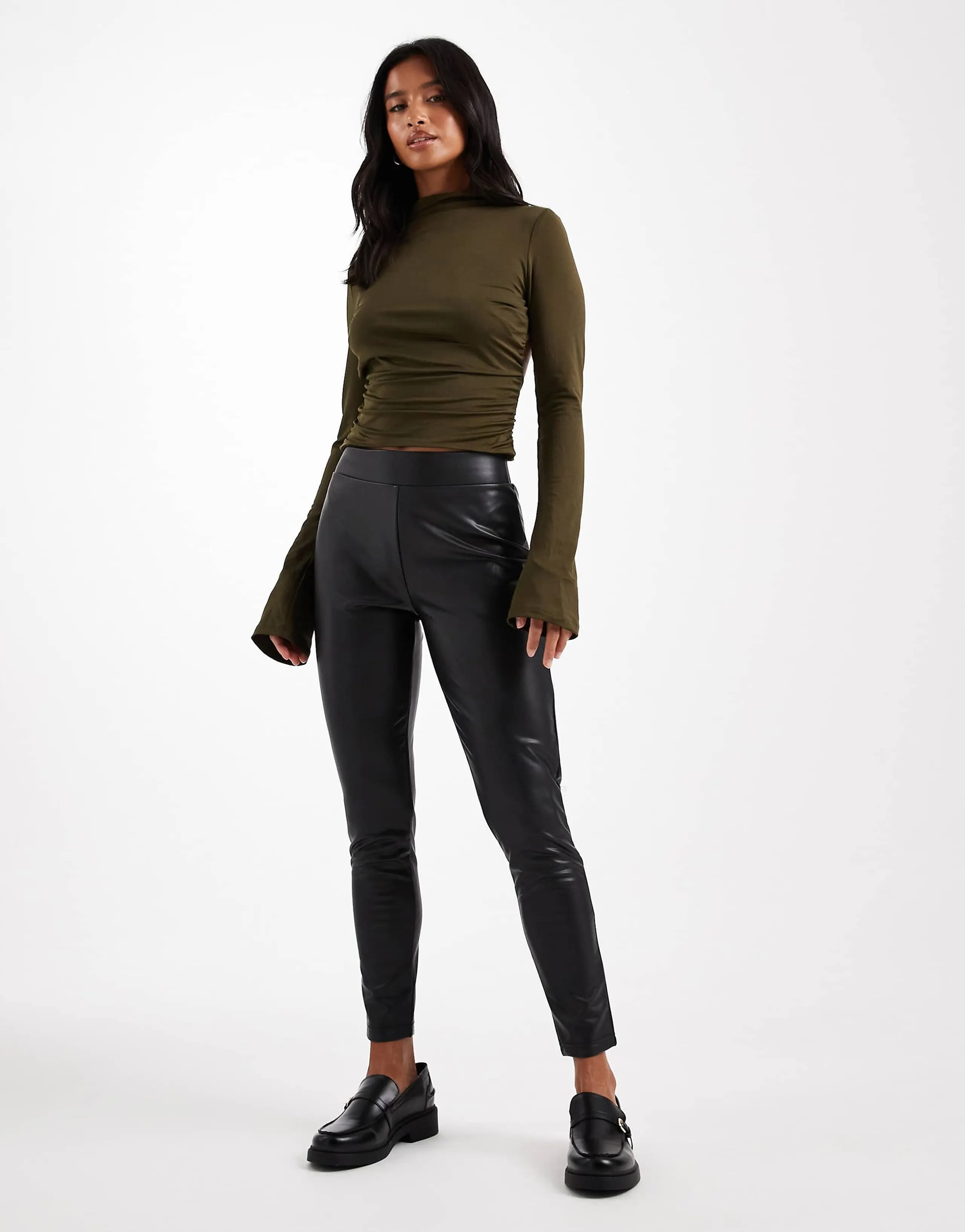 Miss Selfridge Petite faux leather pull on legging in black