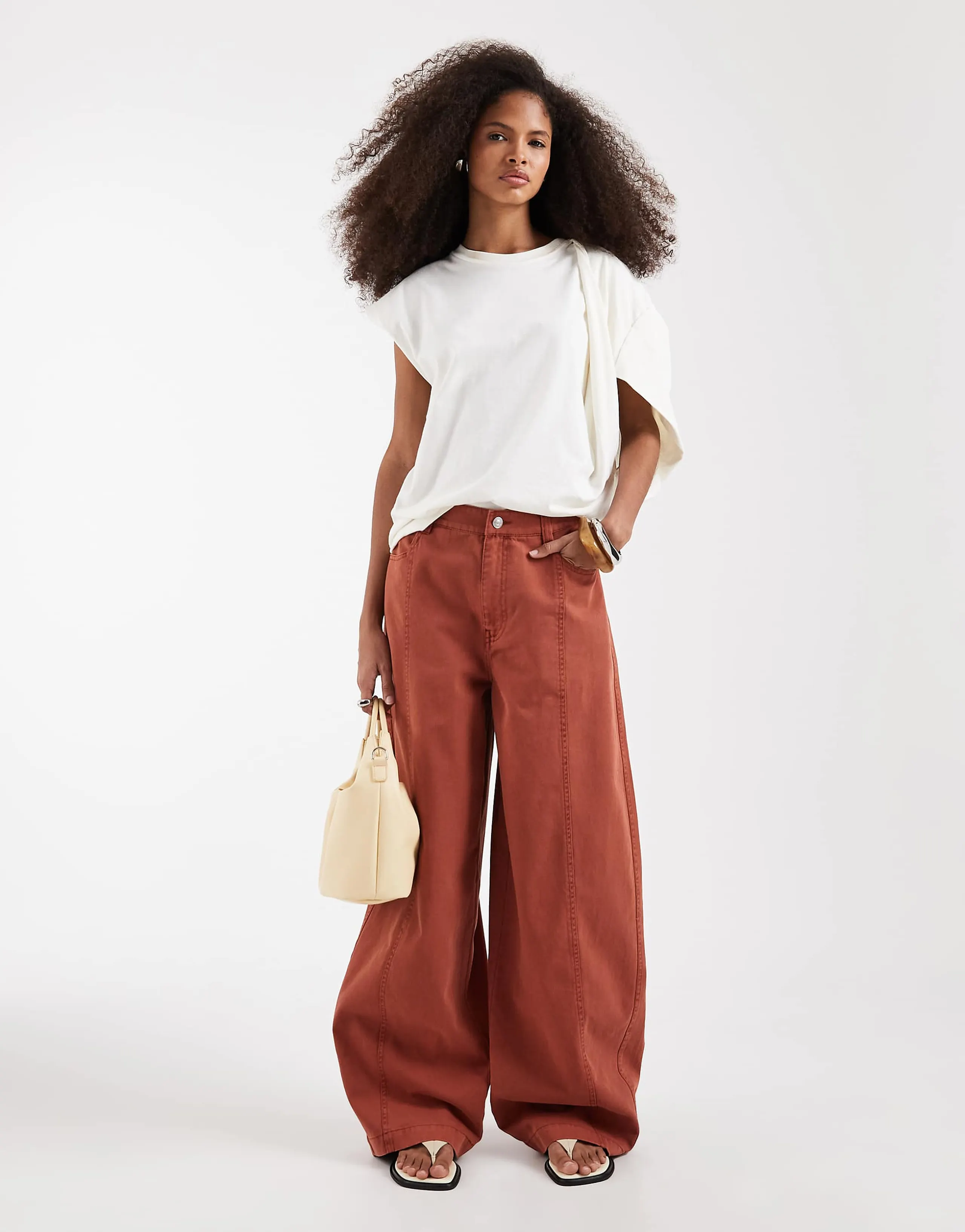 ASOS DESIGN barrel leg pants with washed effect in rust