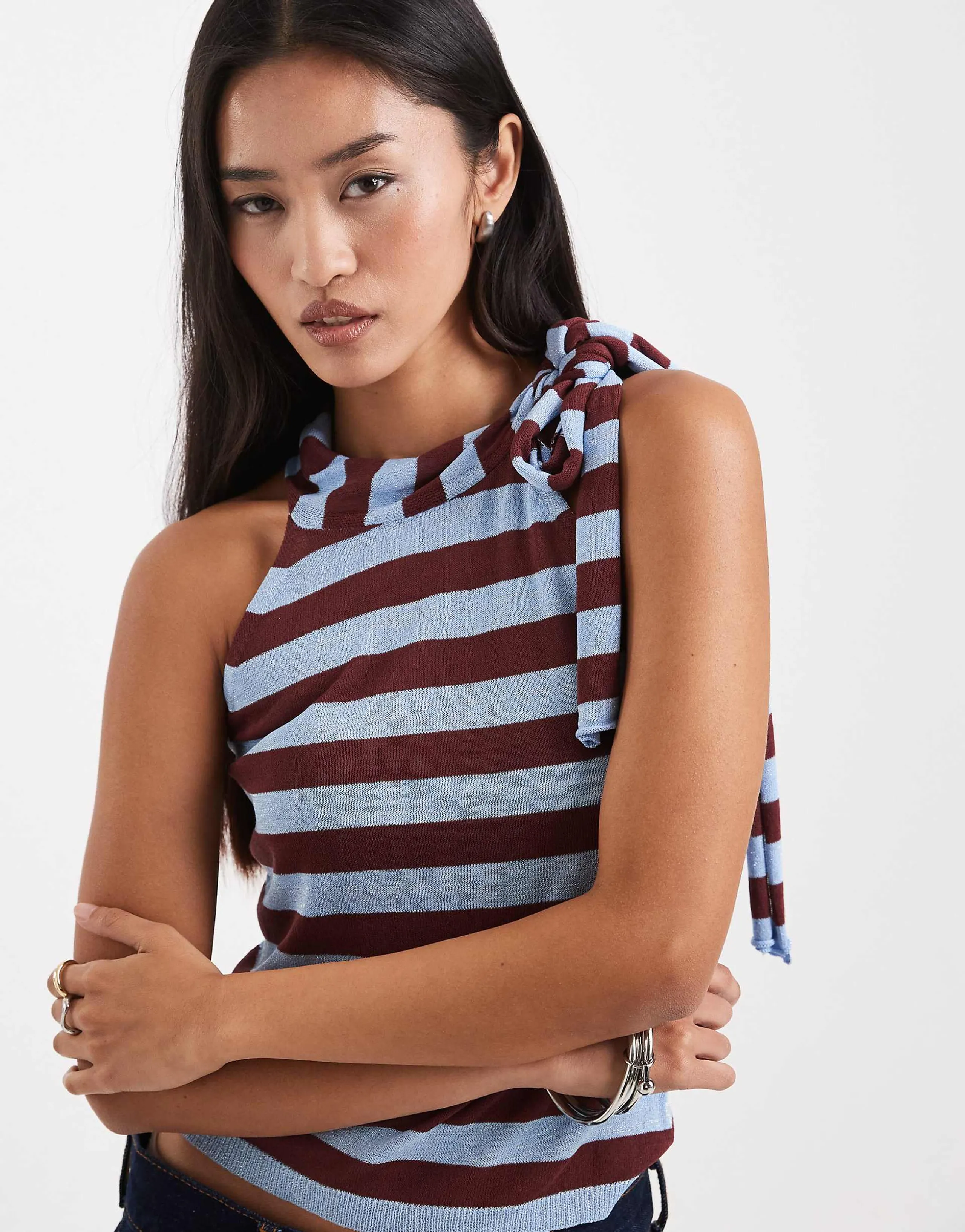 COLLUSION knit sparkle neck tie top