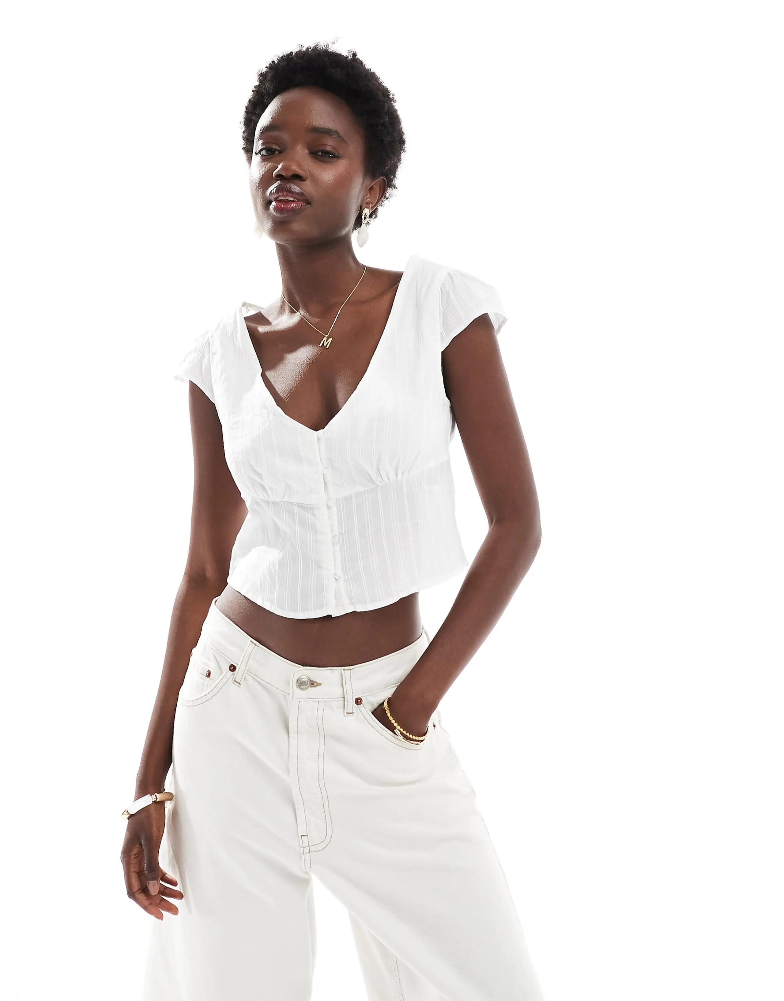 Cotton On cap sleeve button up shirt in white