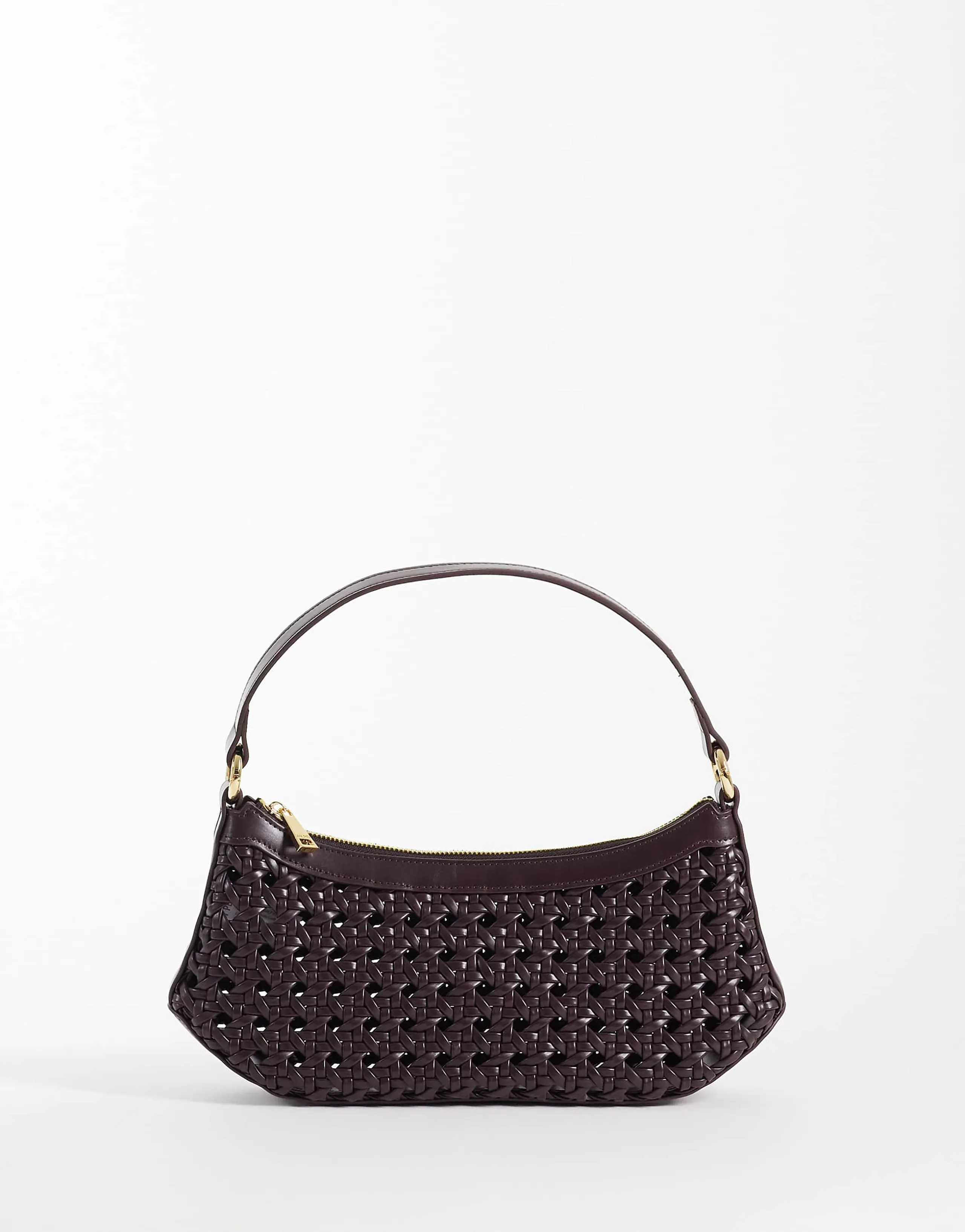 JW PEI faux bamboo woven shoulder bag in deep claret