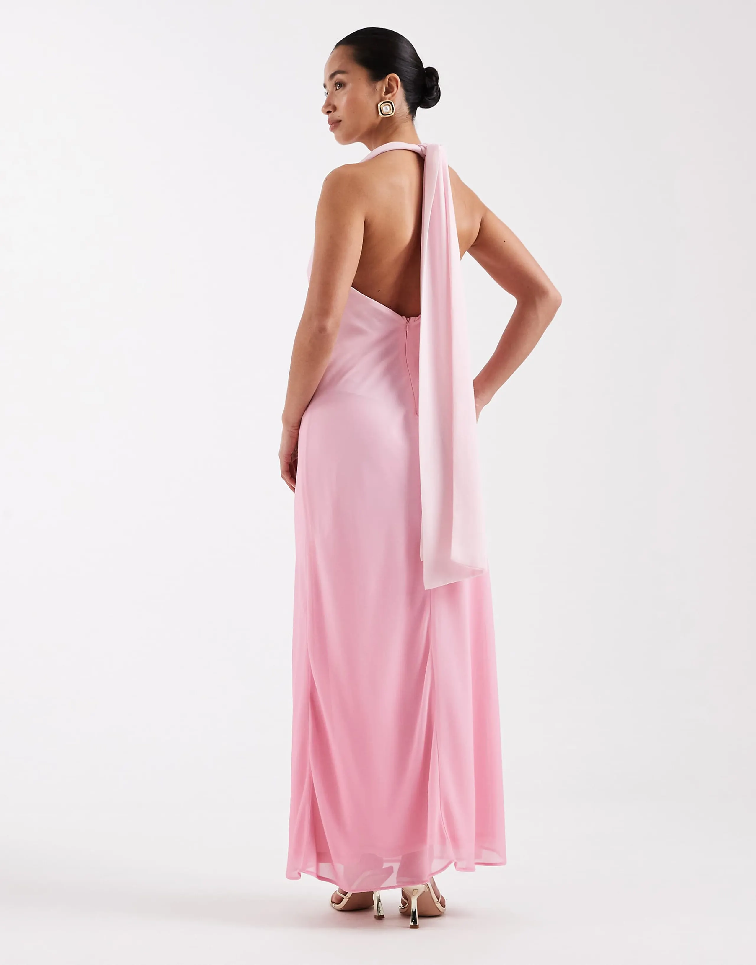 TFNC Petite Bridesmaids halter neck chiffon maxi dress in pink ombre