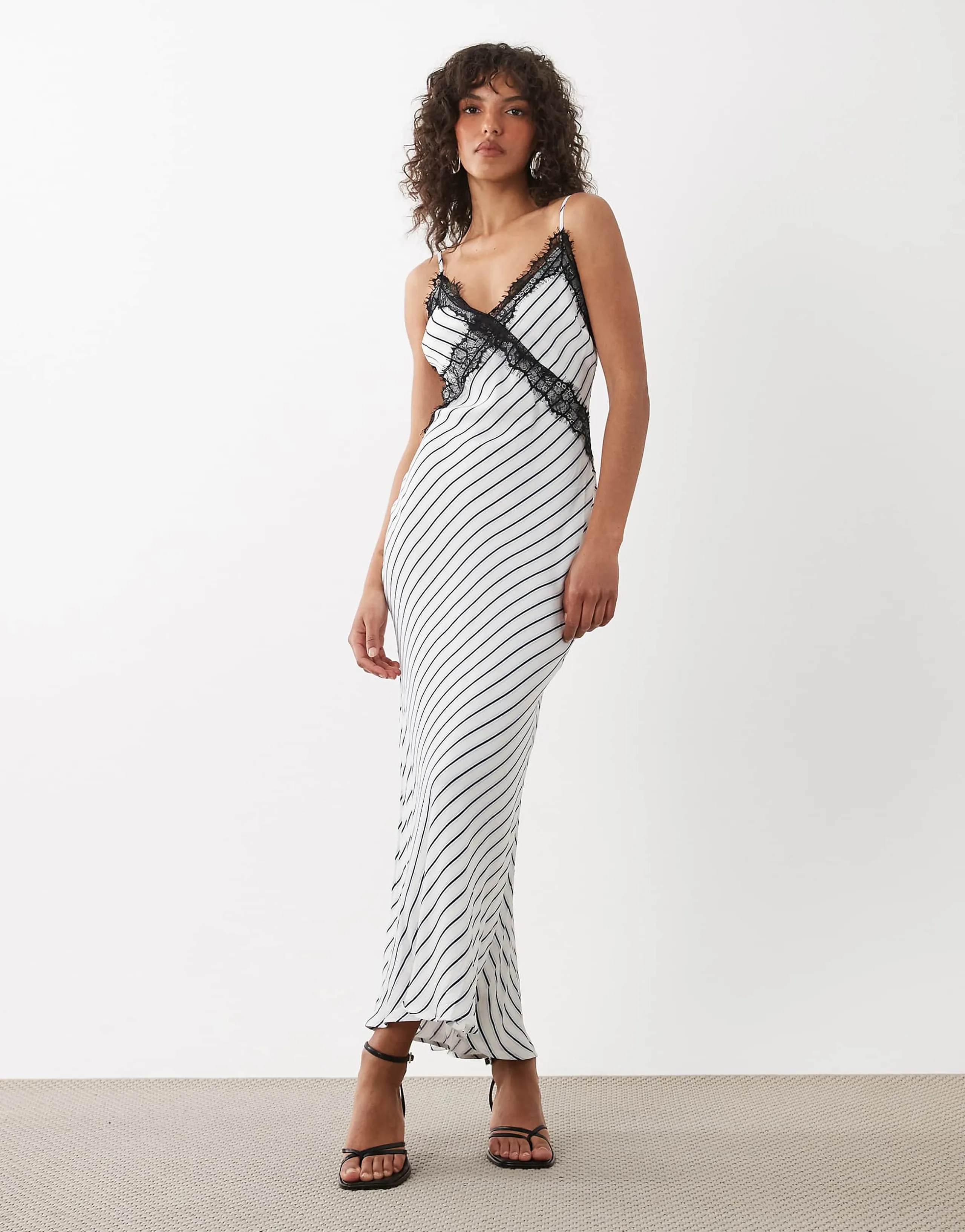 Nobody's Child Emerson satin lace cami maxi dress in white stripe