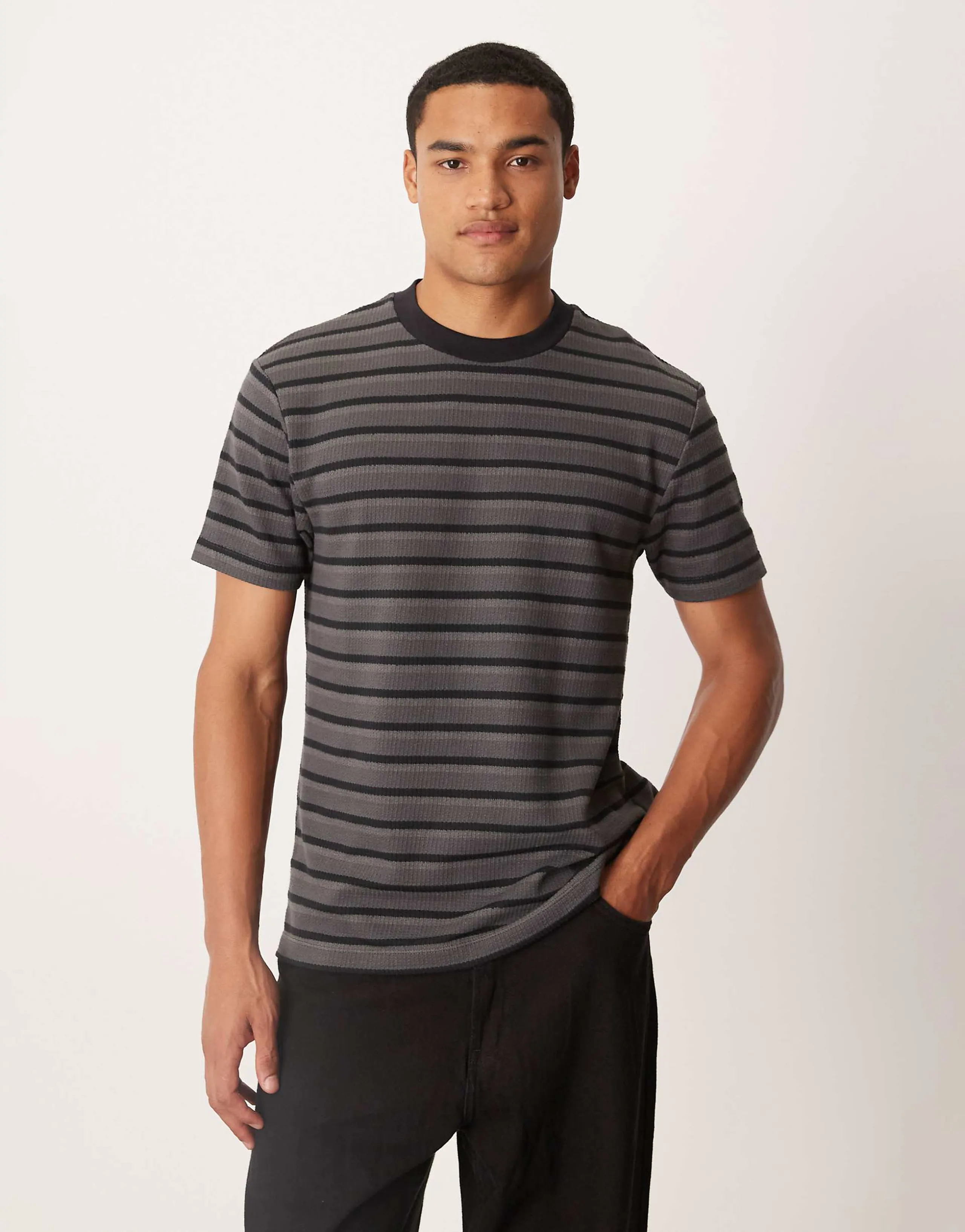 ASOS DESIGN T-shirt in black and gray stripe