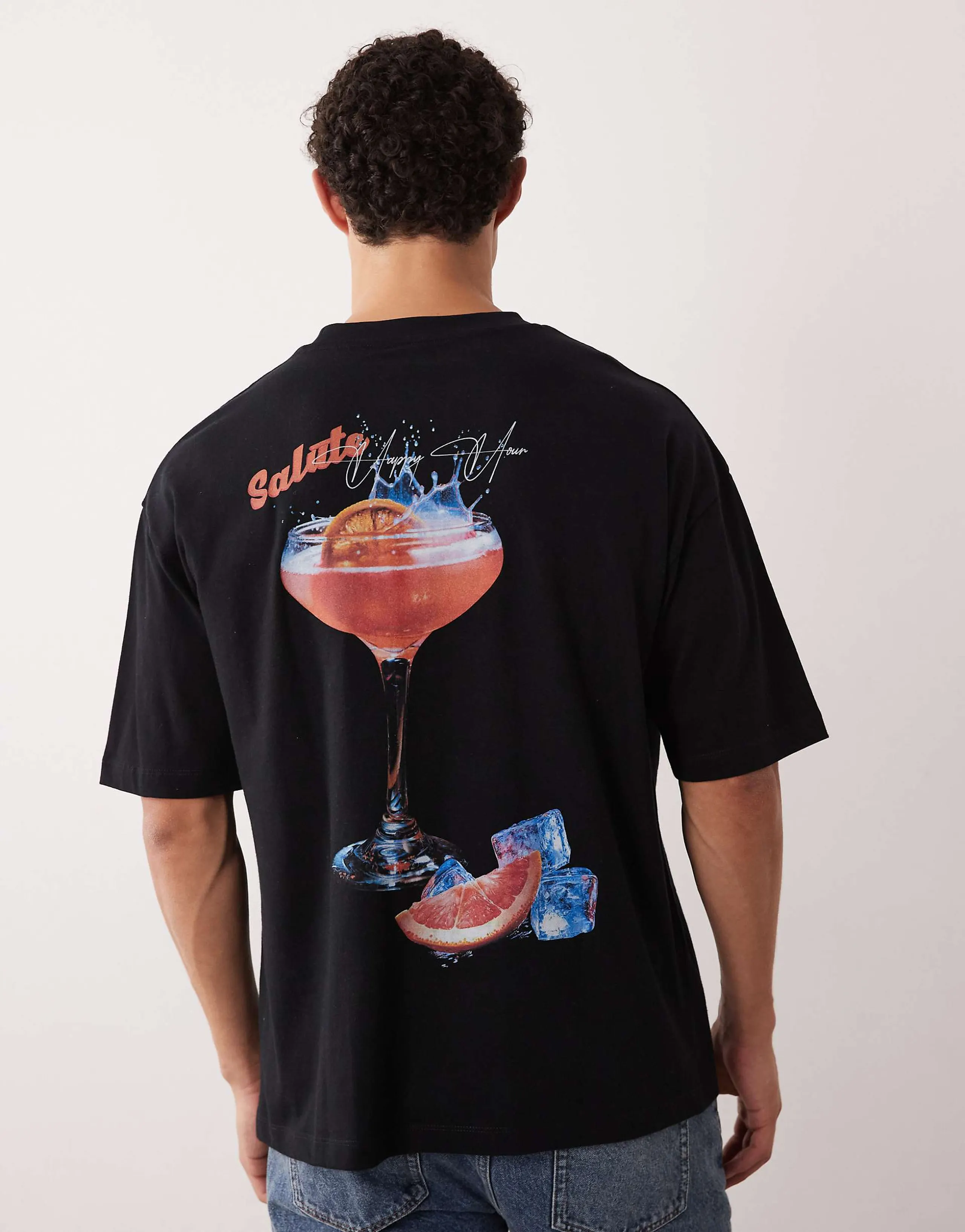 ASOS DESIGN oversized t-shirt with cocktail back print in black