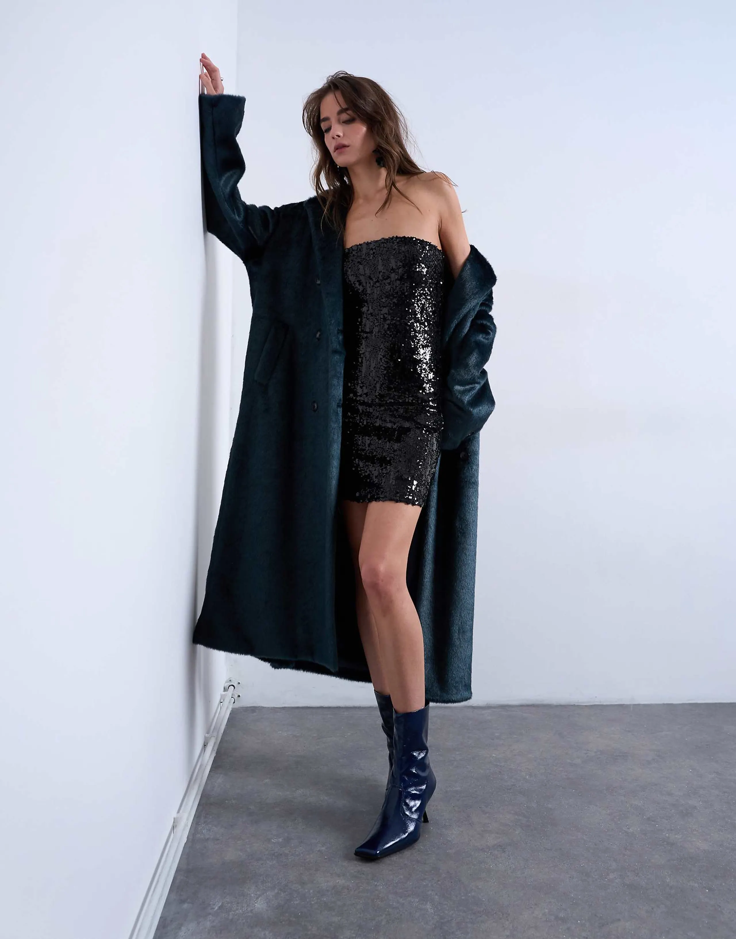 Topshop sequin bandeau mini dress in black