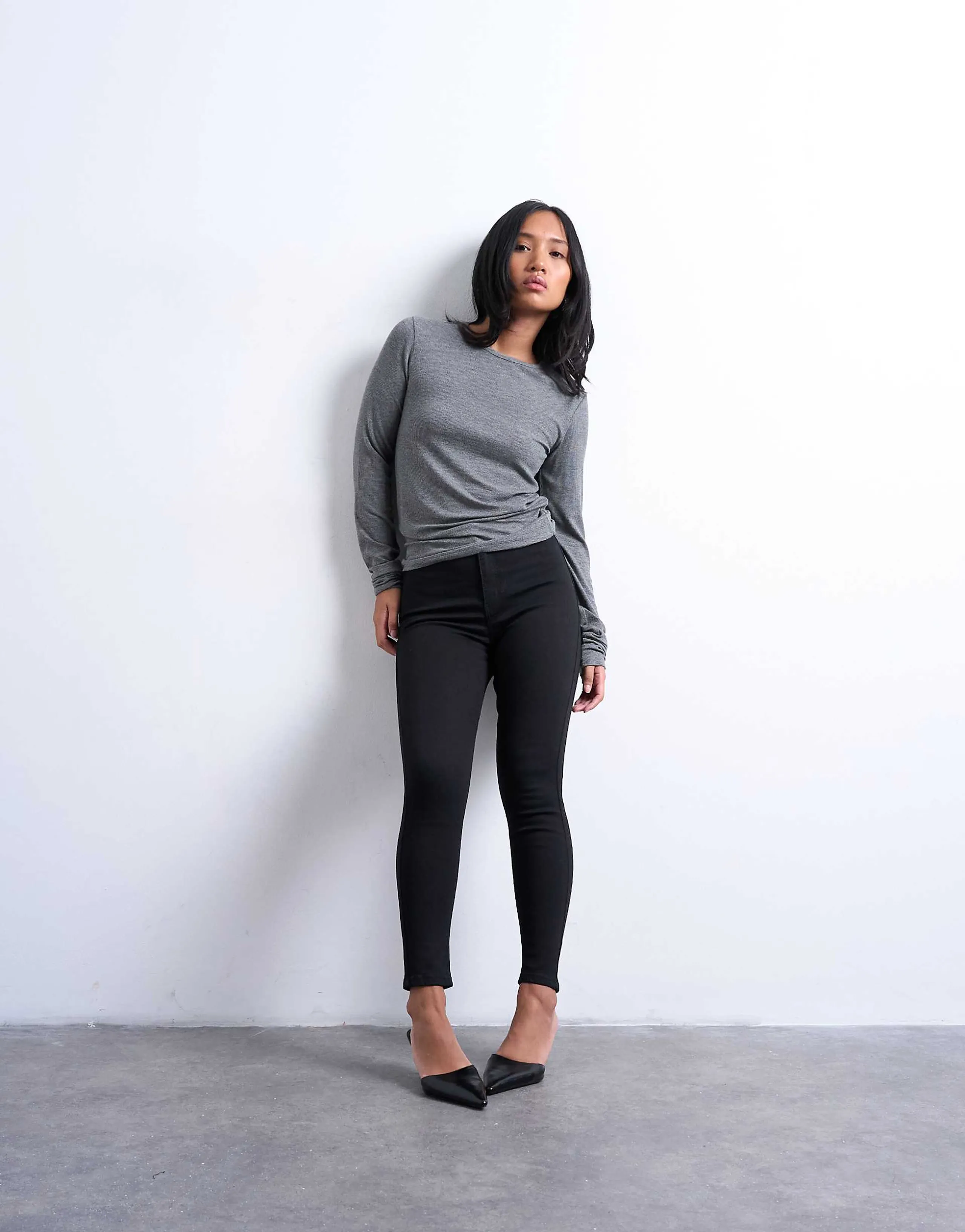 Topshop Petite Joni high rise skinny jeans in black