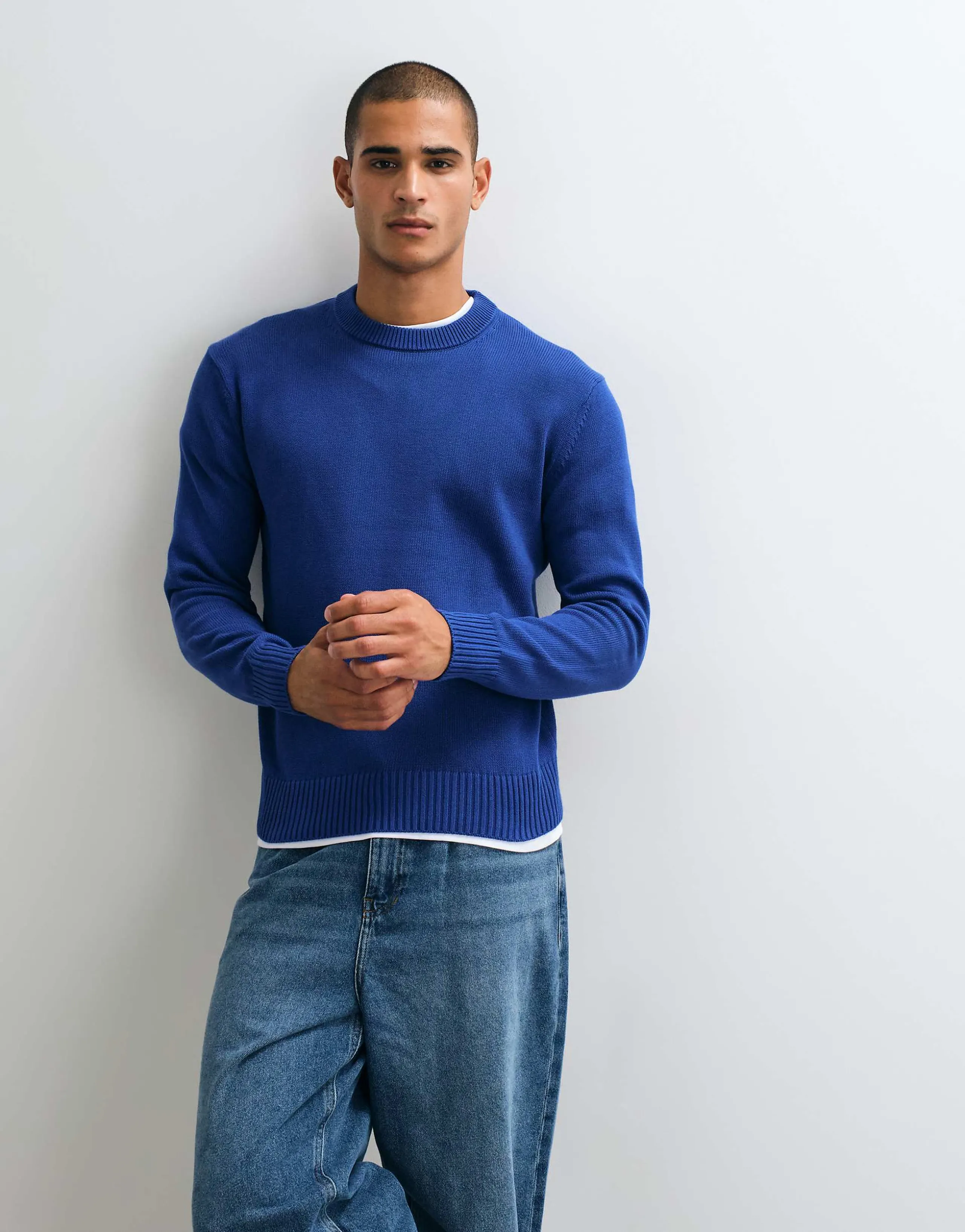 Mango light knit sweater in blue
