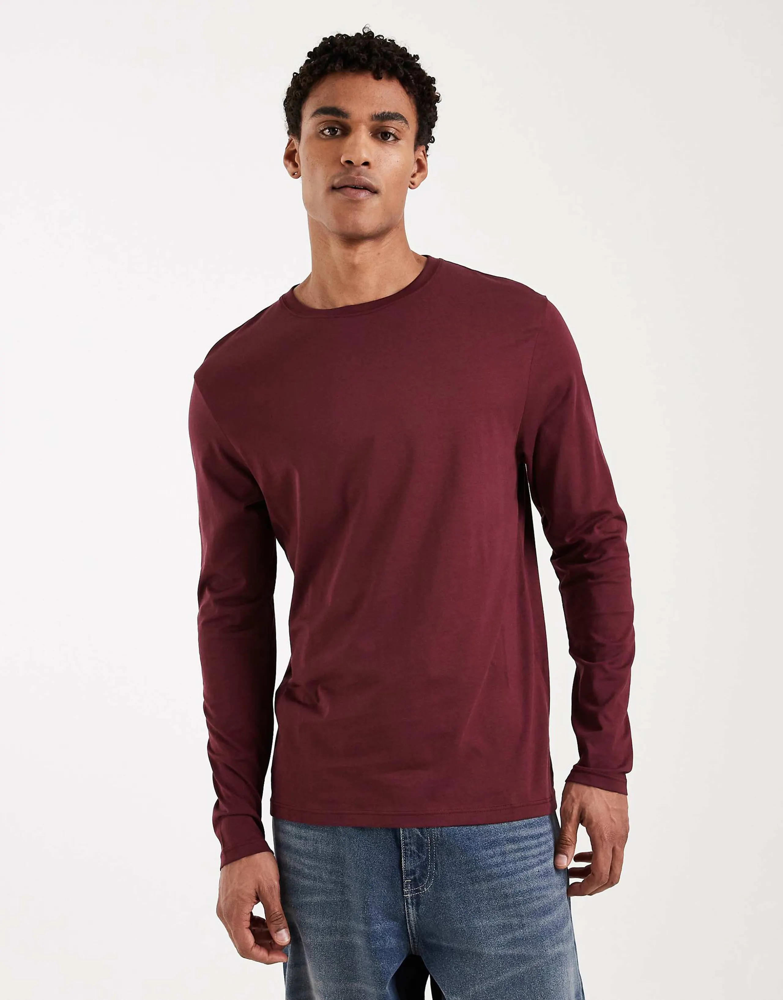 ASOS DESIGN Premium SUPIMA Cotton regular fit long sleeve T-shirt in burgundy
