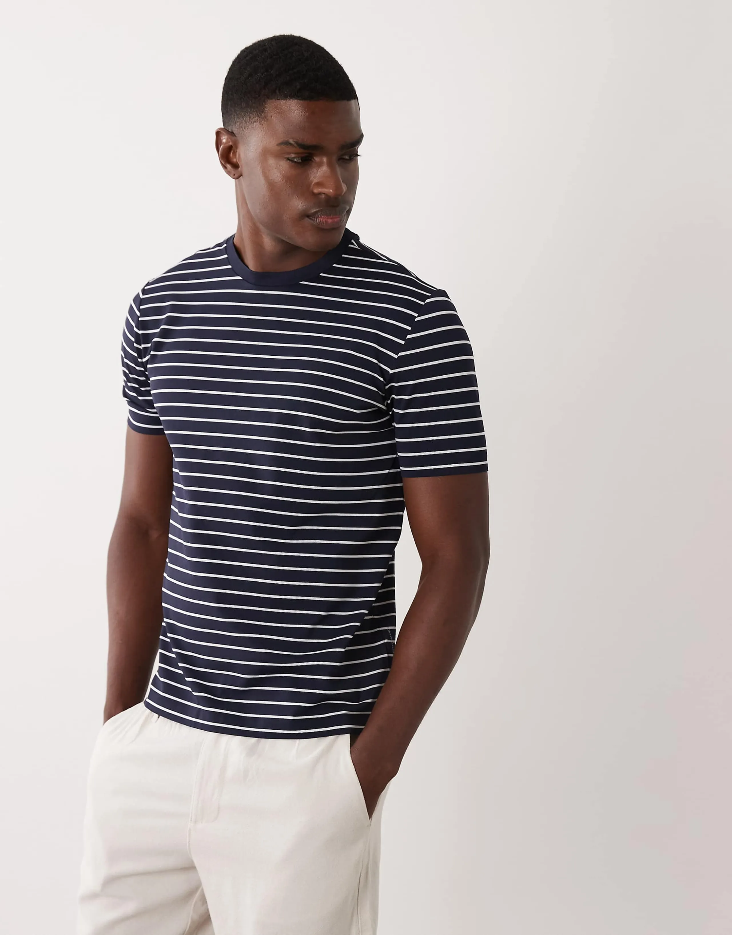 Mango performance striped crew neck T-shirt in navy