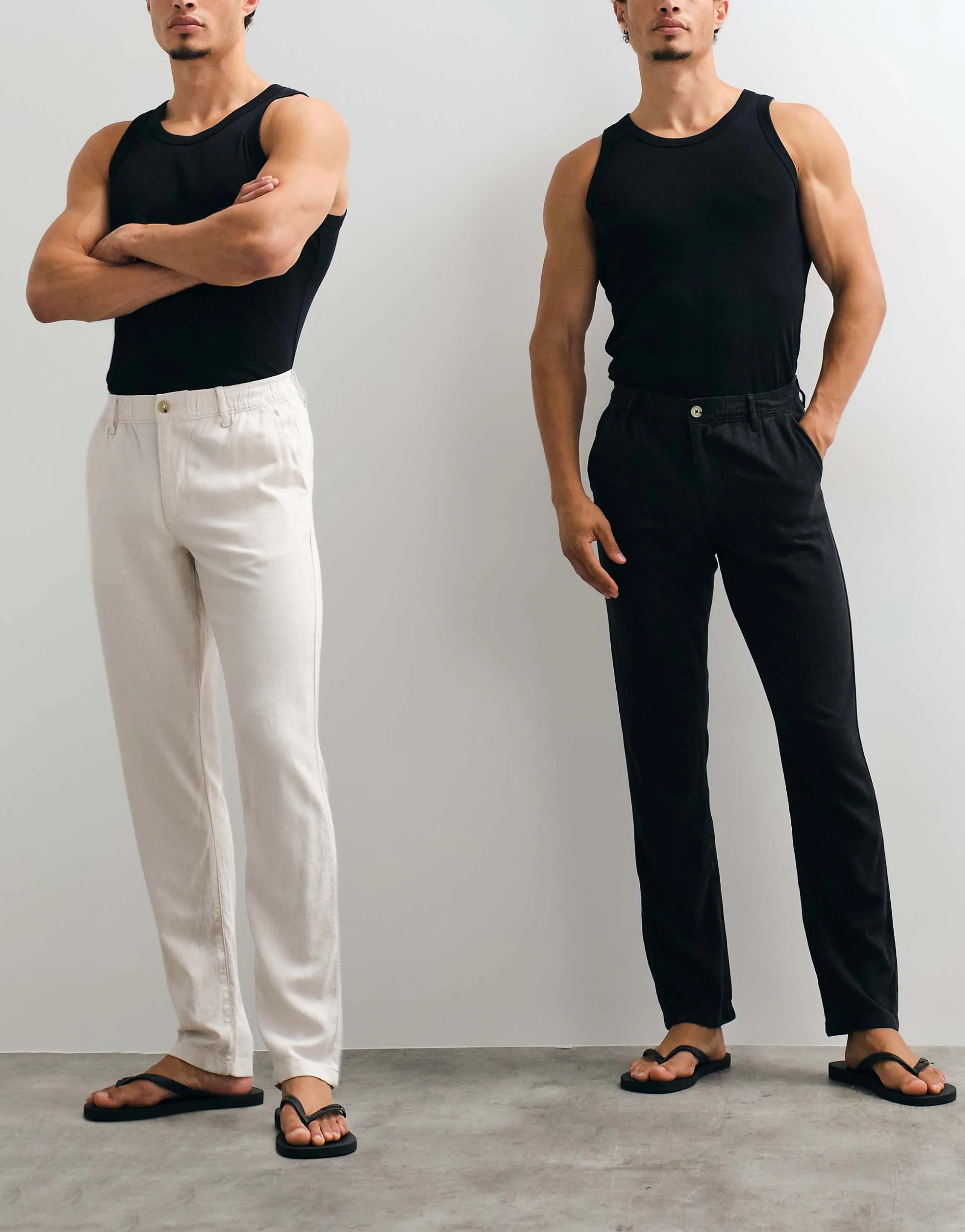 ASOS DESIGN 2 pack linen blend pants in black and stone