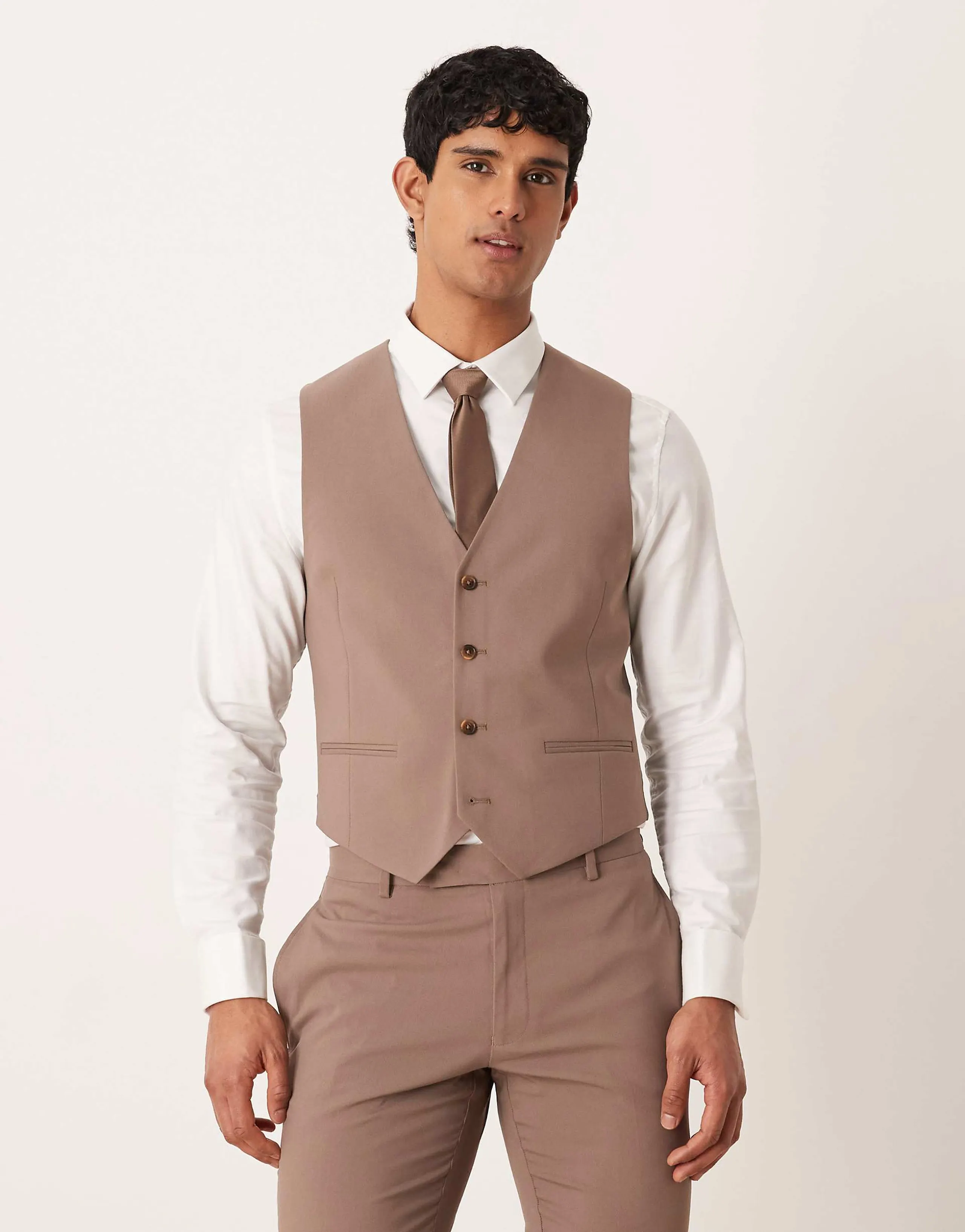 ASOS DESIGN skinny suit vest in brown
