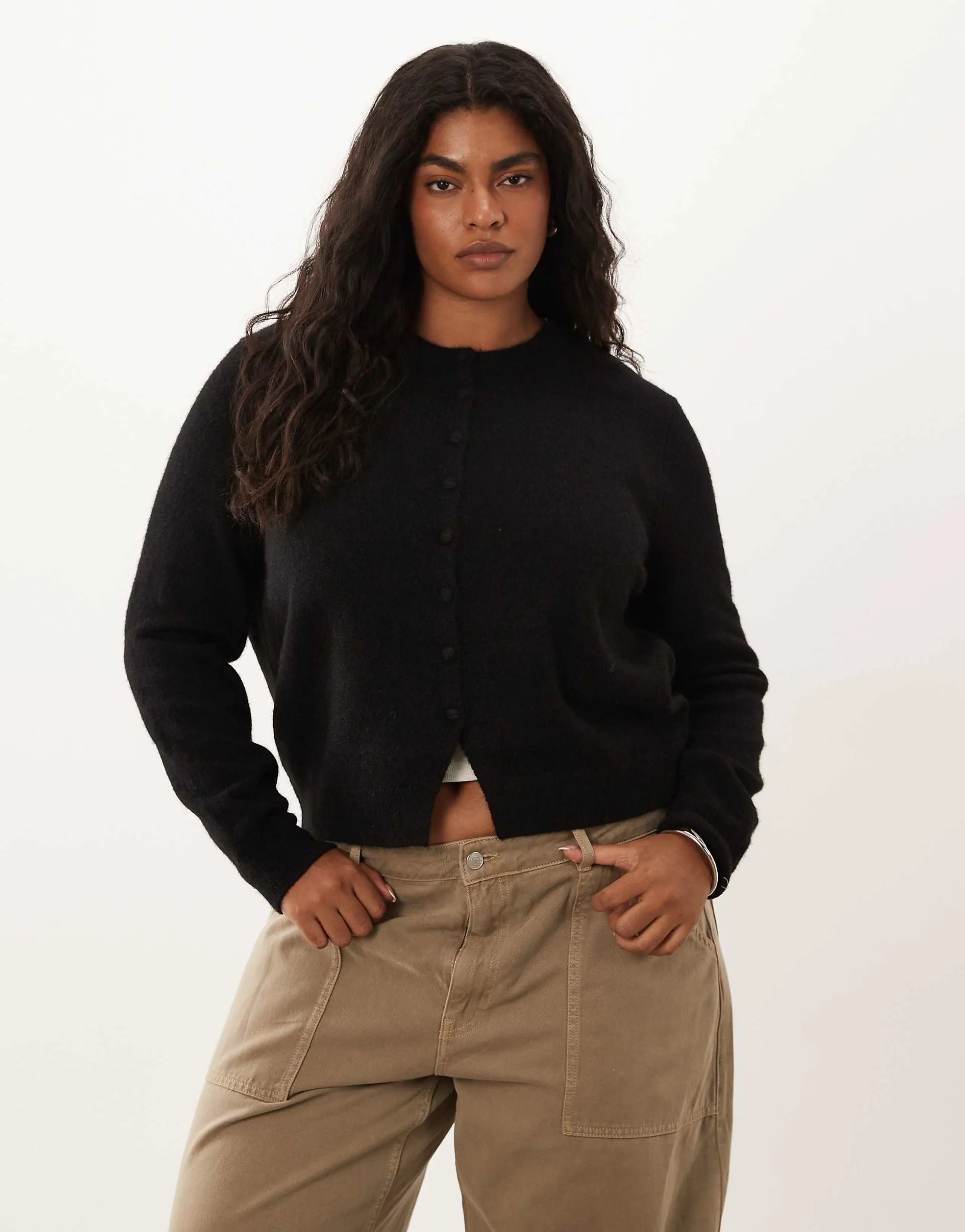 ASOS DESIGN Curve wool blend neat fit cardigan in black