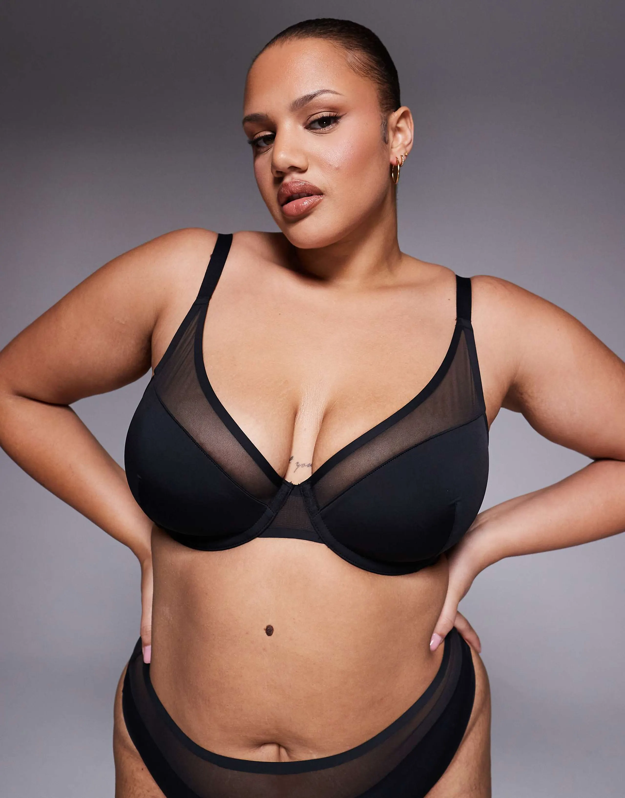 ASOS DESIGN Curve Ella molded microfiber demi pad underwire bra with mesh detail in black