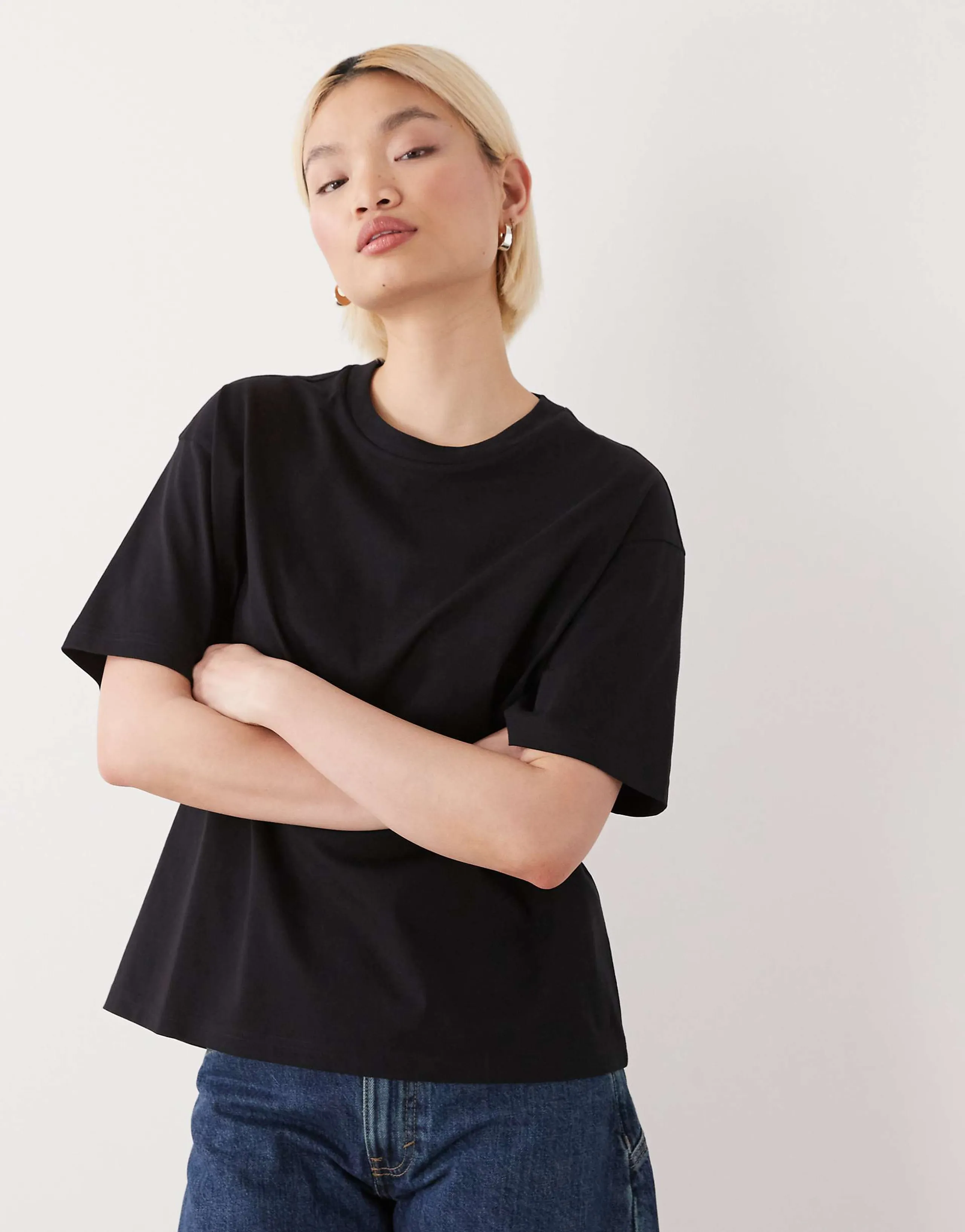 Monki oversized boxy T-shirt in black
