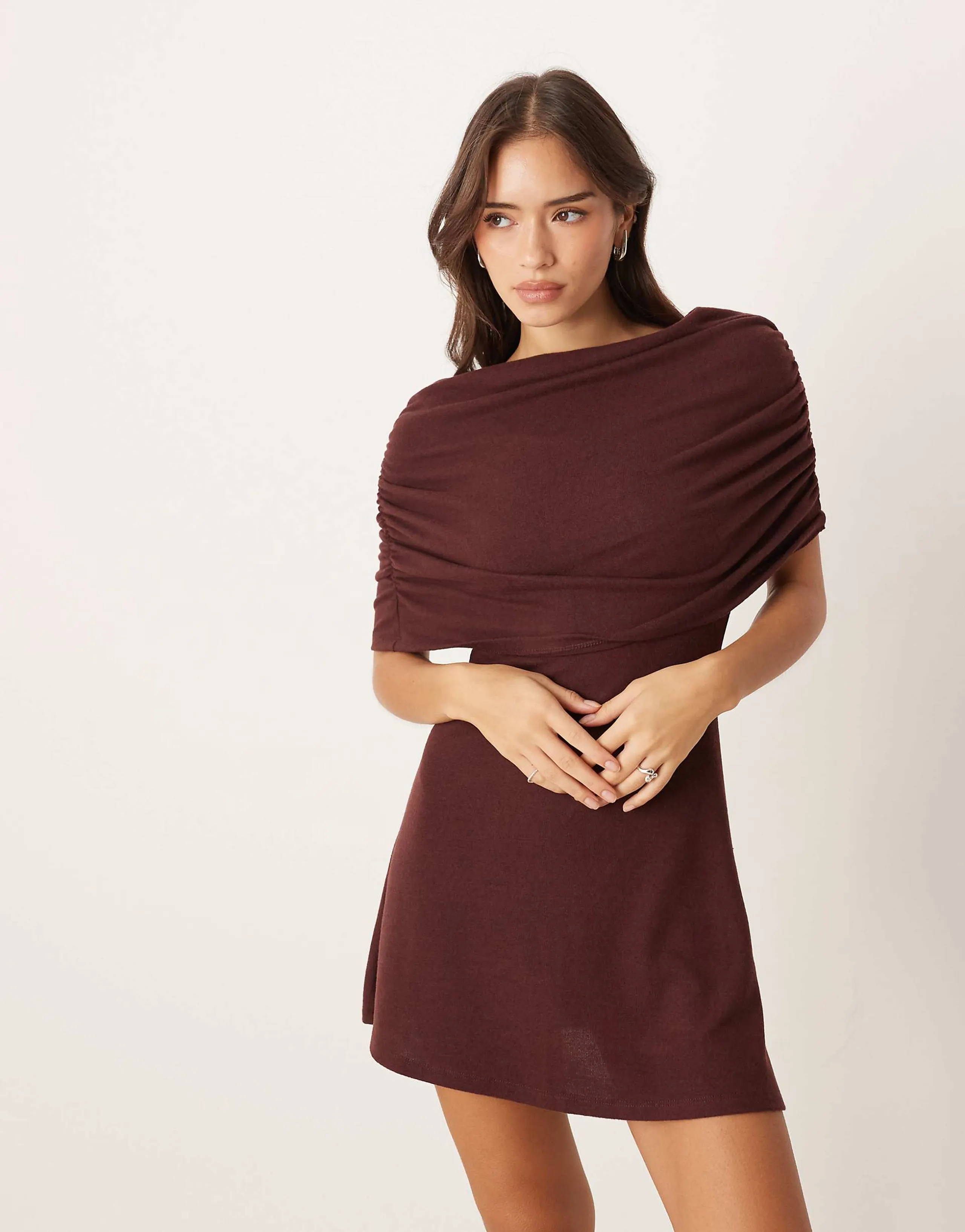 ASOS DESIGN cape overlay mini dress in chocolate