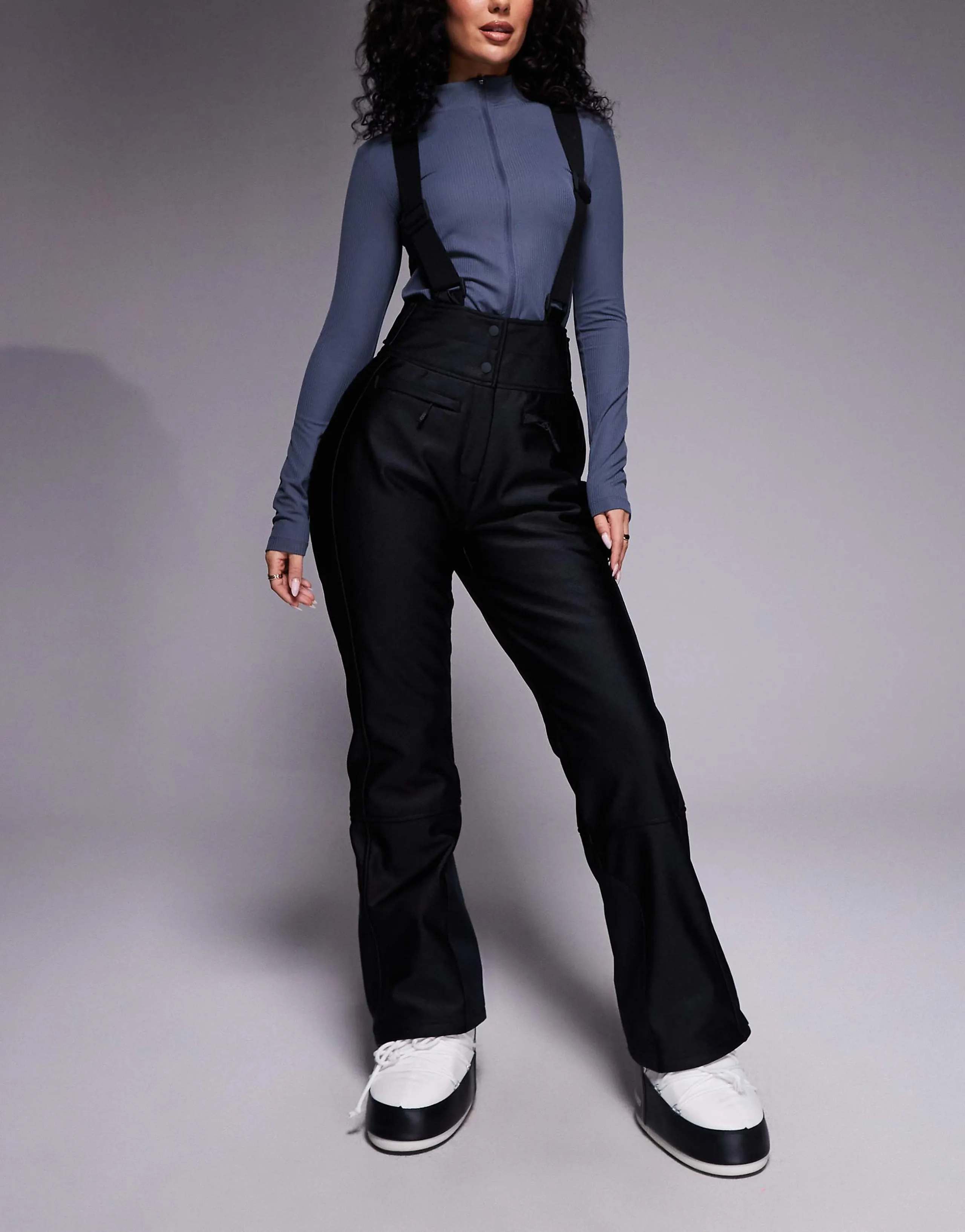 ASOS 4505 Hourglass Ski soft shell water repellent kick flare ski pants in black gloss