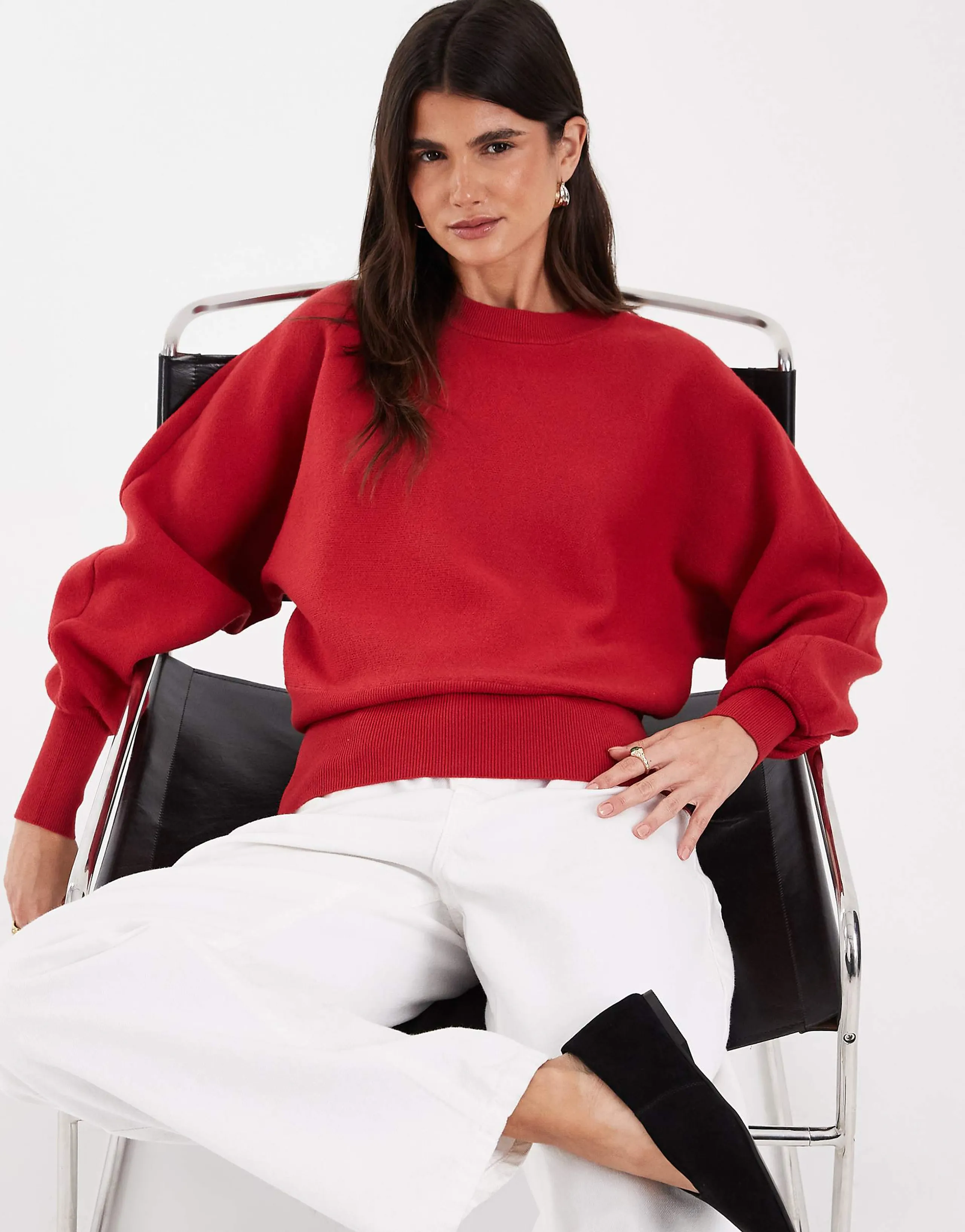 ASOS DESIGN ruched hem batwing sleeve sweater in red