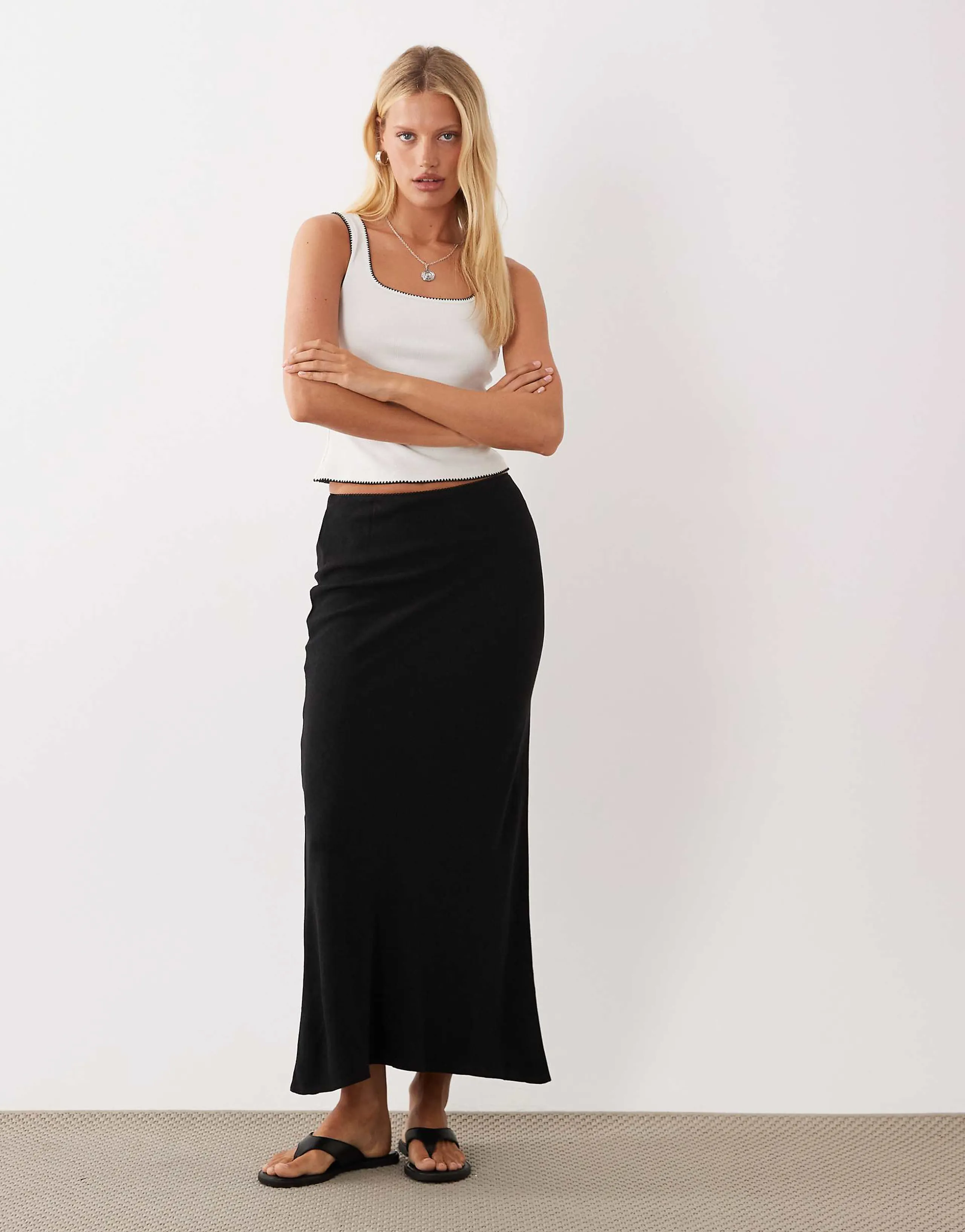 ASOS DESIGN linen bias midaxi skirt in black