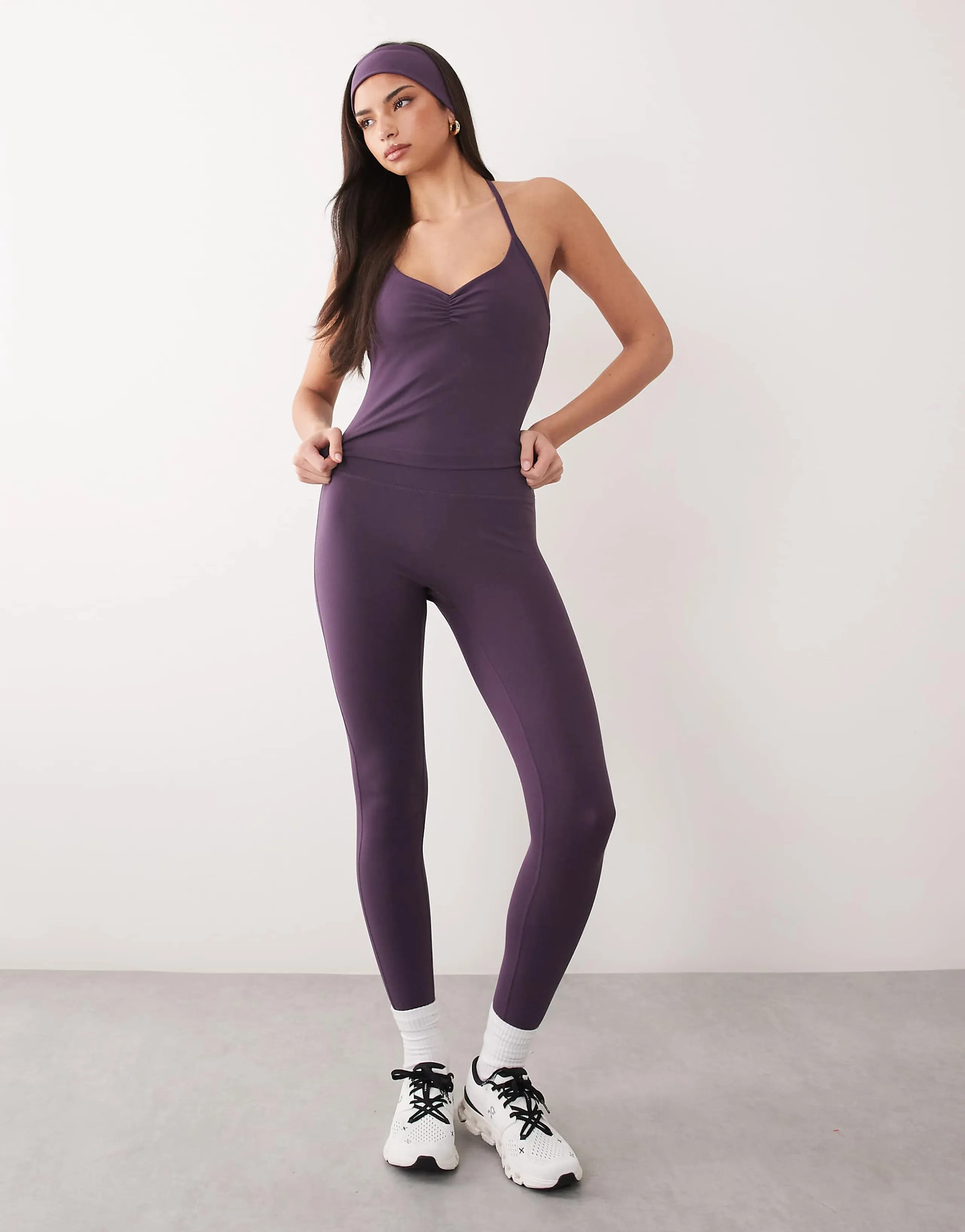 4505 soft touch ruched front yoga cami in heather