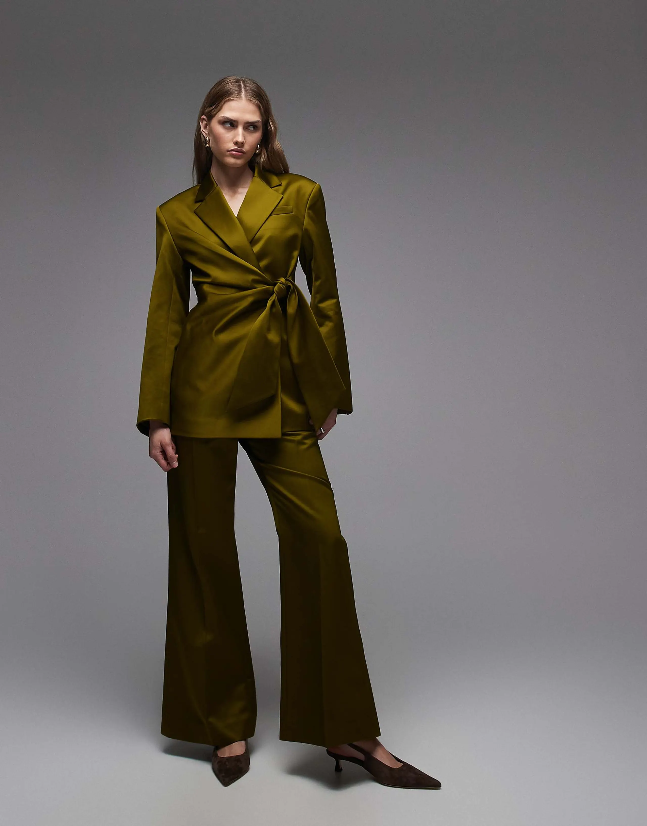 & Other Stories satin tailored pants in olive - part of a set