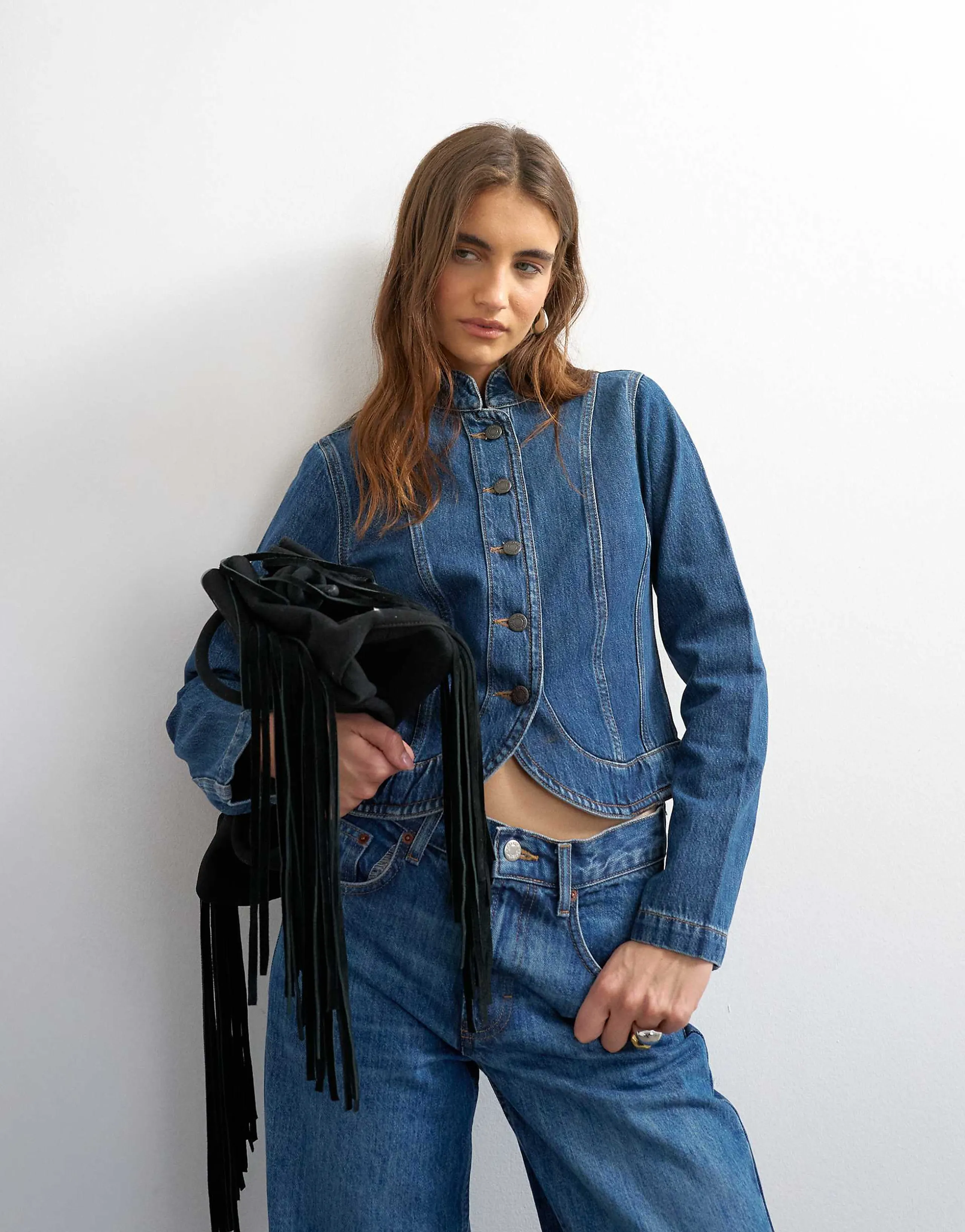 Topshop denim drummer boy jacket in rich blue