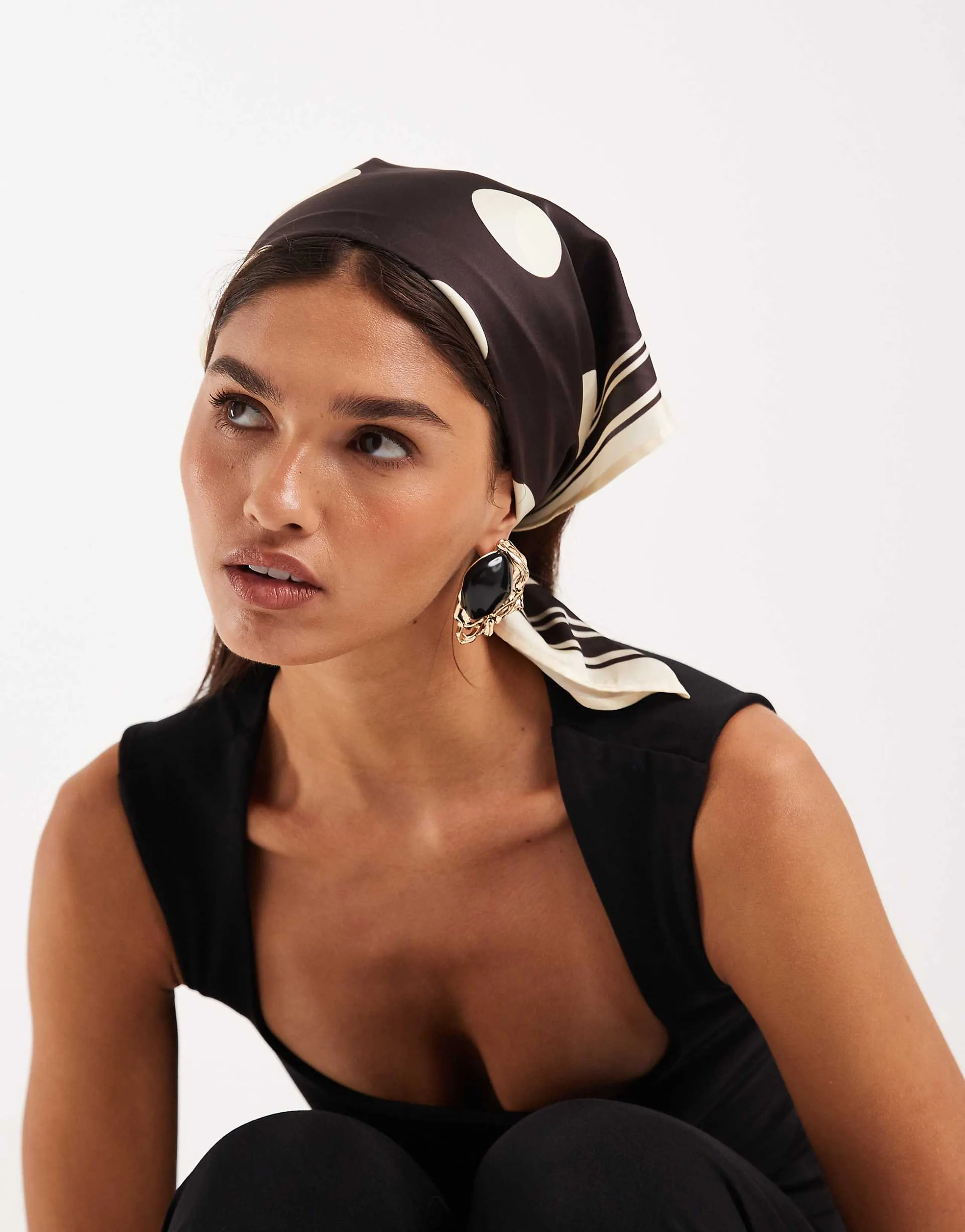 ASOS DESIGN headscarf in chocolate polka-dot print
