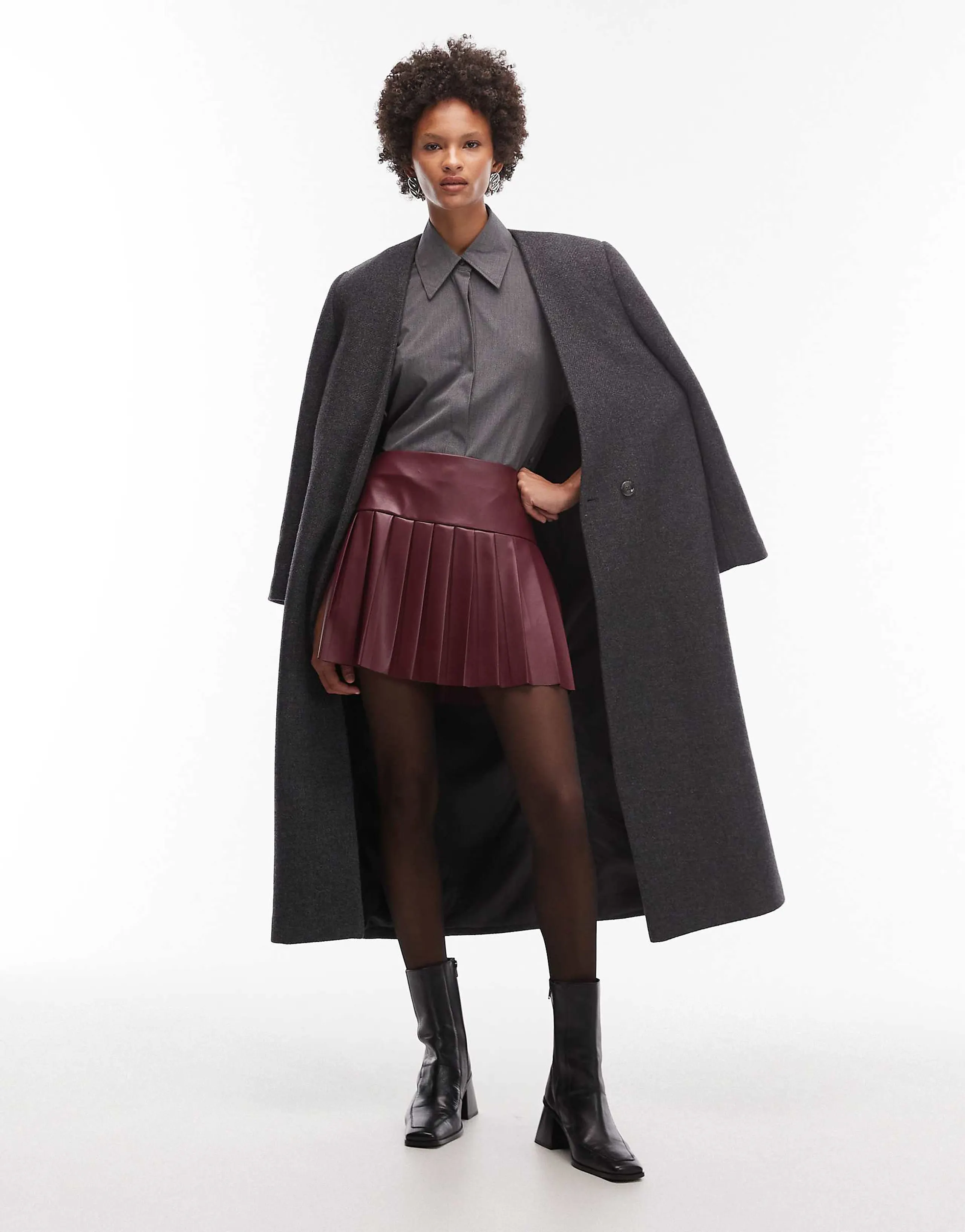 ASOS DESIGN PU pleated mini skirt in burgundy