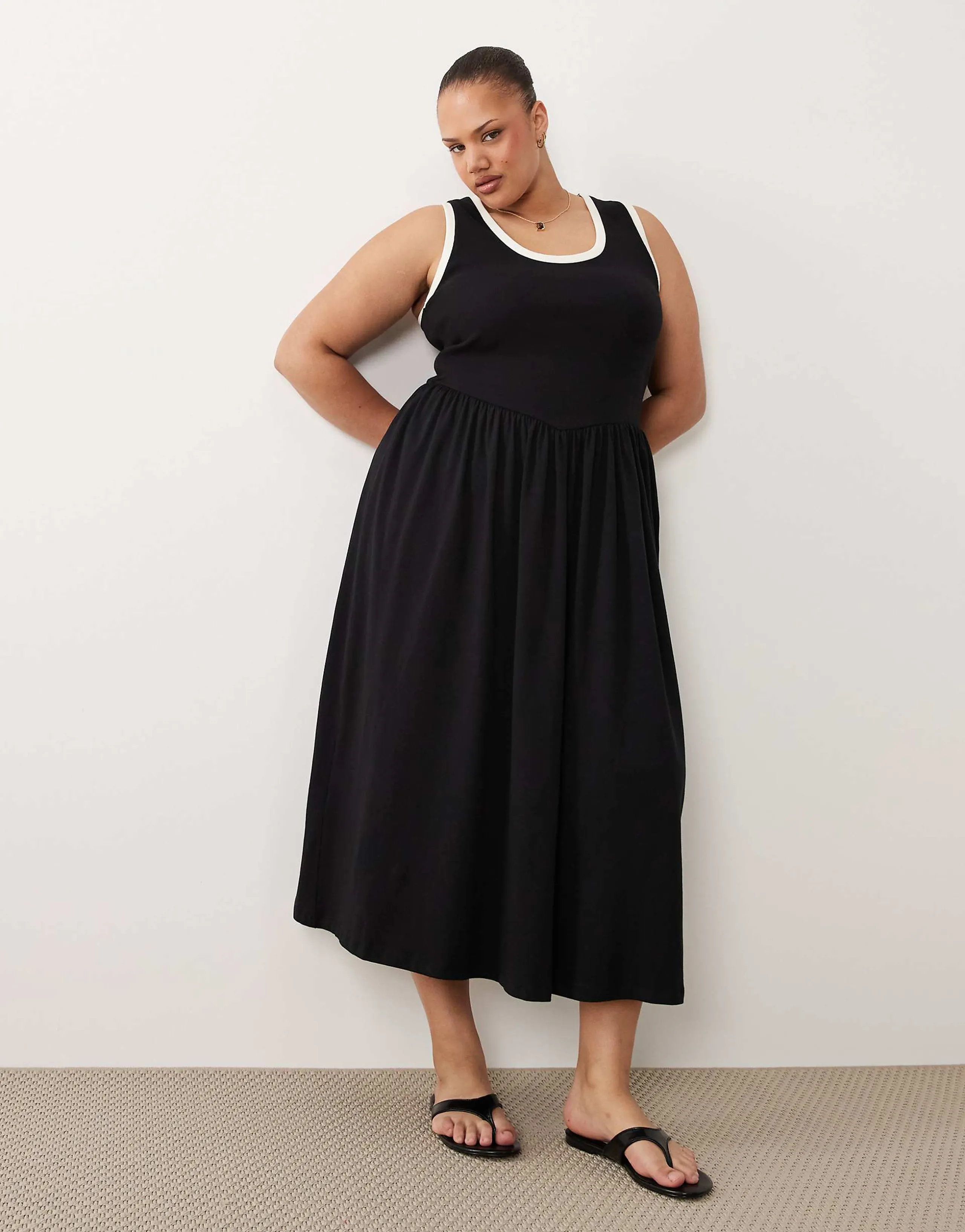 ASOS DESIGN Curve contrast trim midaxi dress in black and white