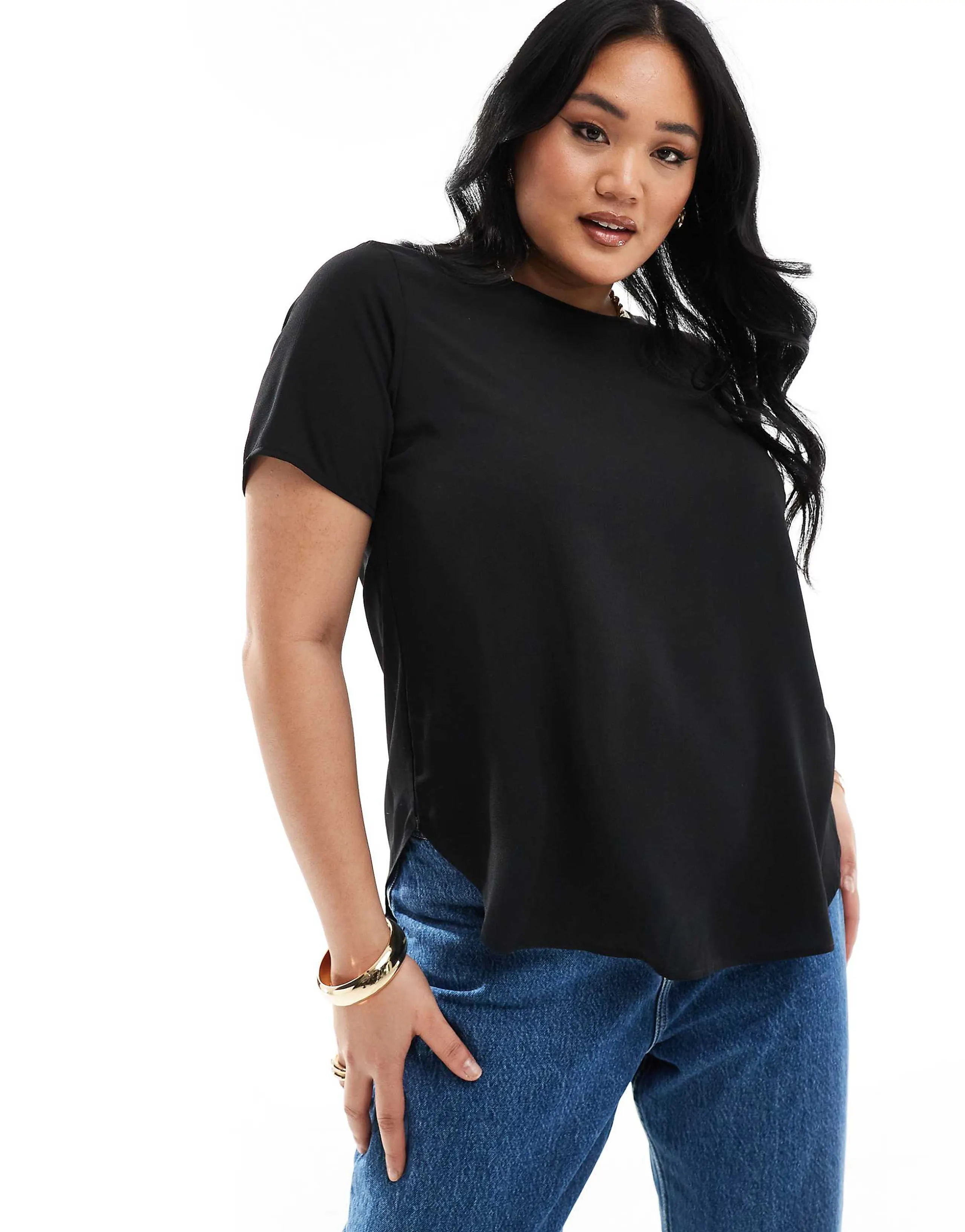 Only Curve short sleeve blouse in black 