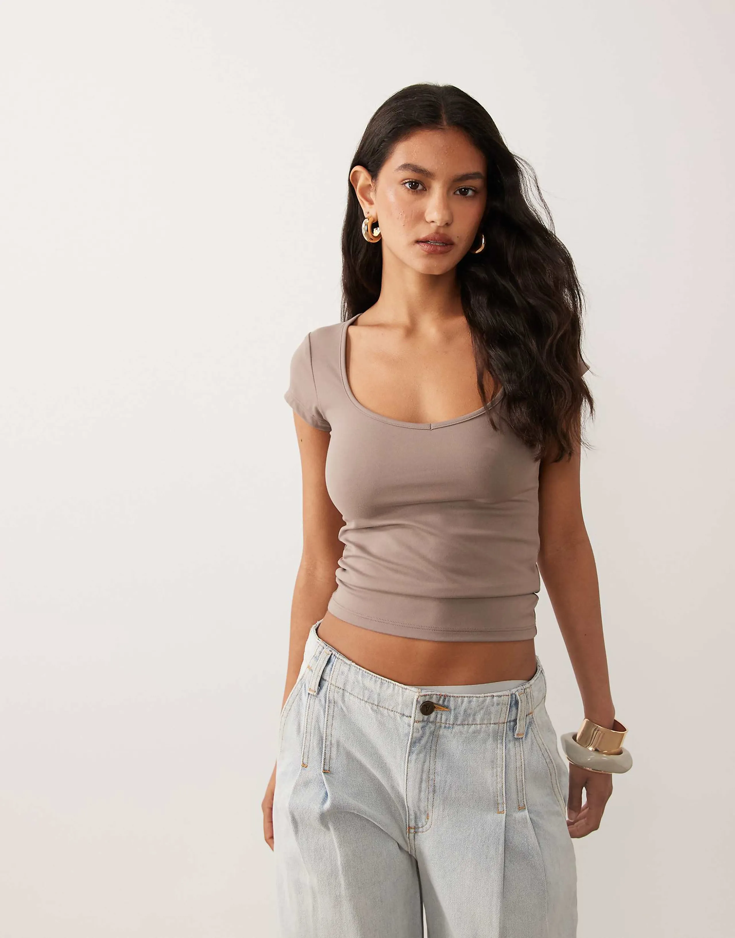 Cotton On hold me short sleeve top in mocha