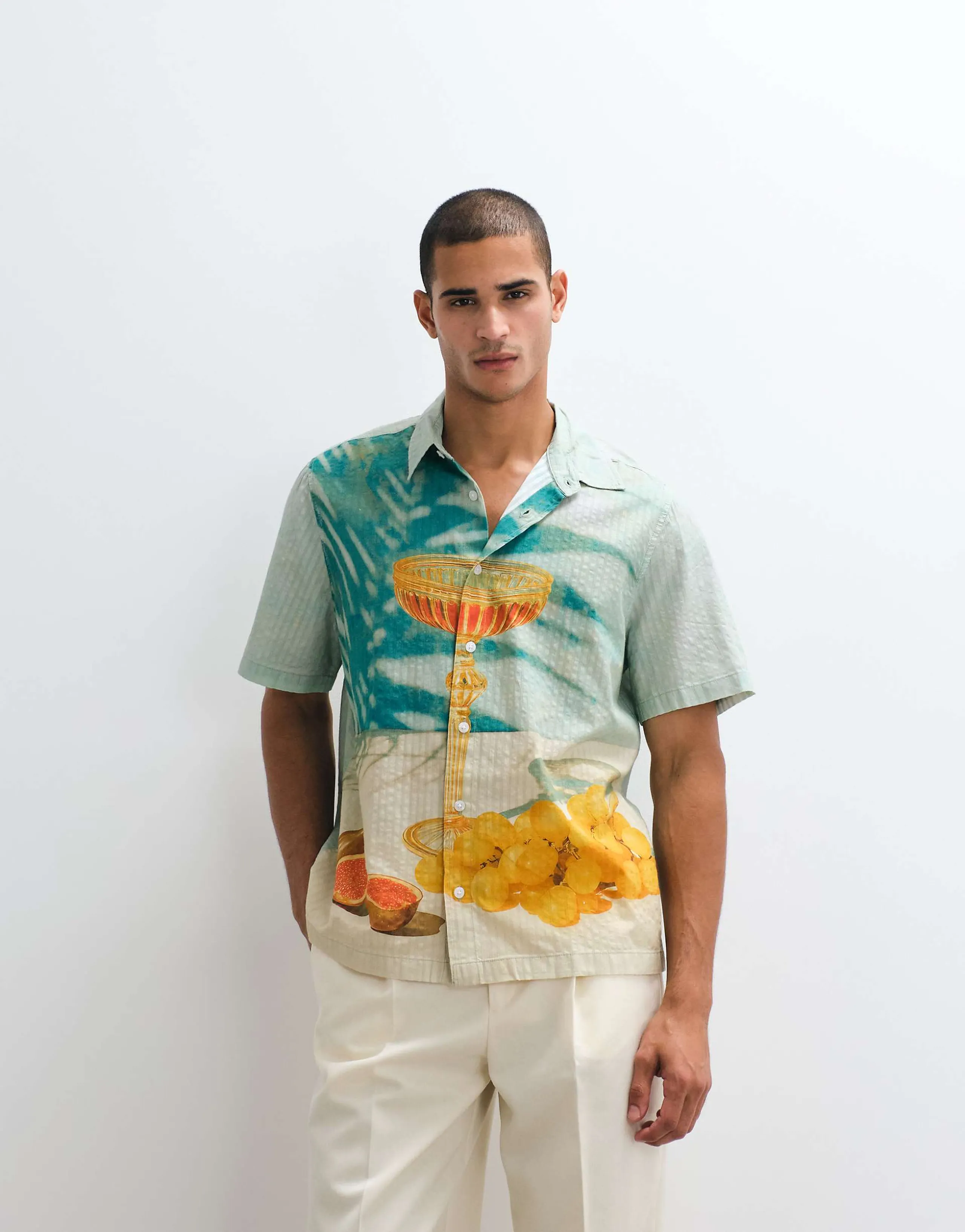 ASOS DESIGN relaxed seersucker shirt with placement print